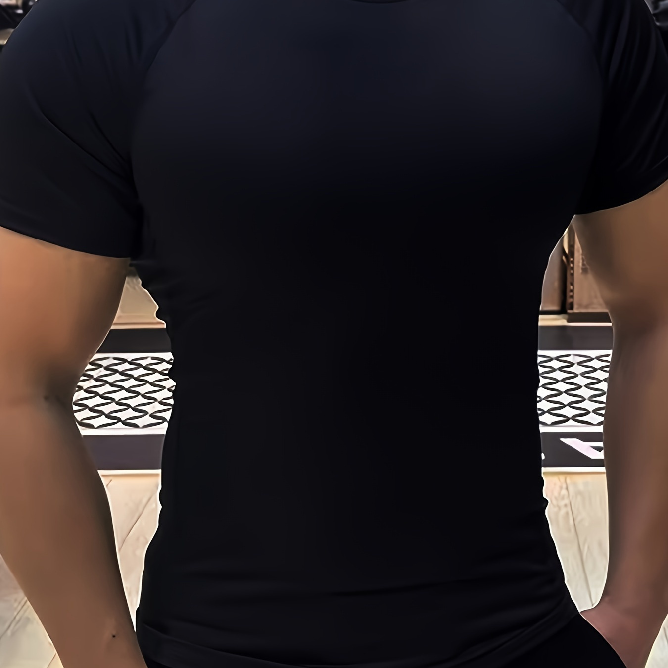 

Men's Athletic Short Sleeve Crew Neck T-shirt In Solid Color, Men's Muscle Fit Top, Soft And Elastic For Summer Sports And Casual Wear