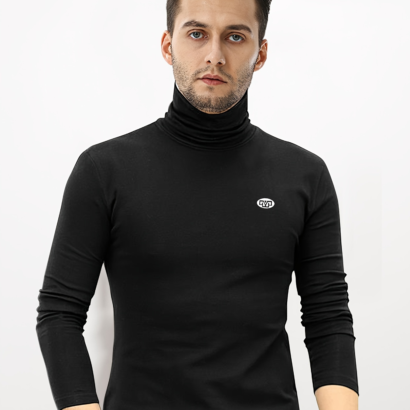 Men's Casual Sports Turtleneck Fleece Top, Warm Thermal Skinny Fit Top For Autumn Winter