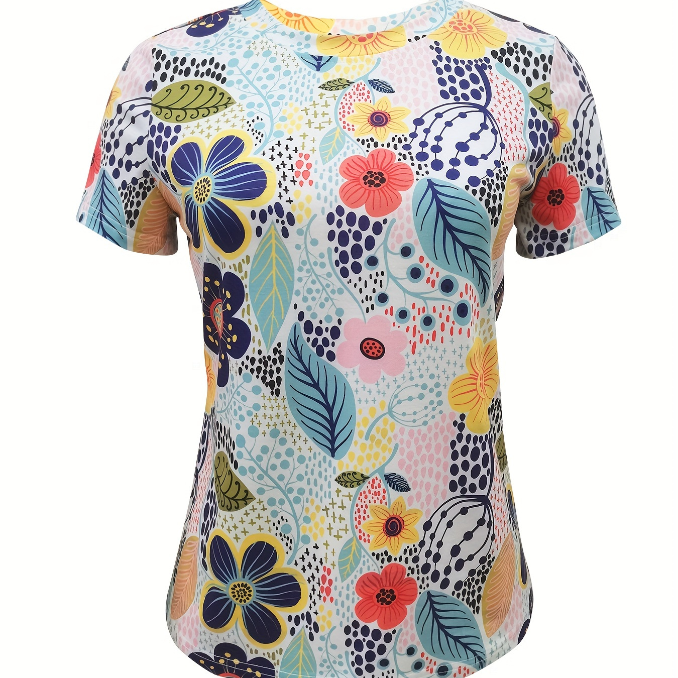 

Floral Print Crew Neck T-shirt, Casual Short Sleeve T-shirt For Spring & Summer, Women's Clothing