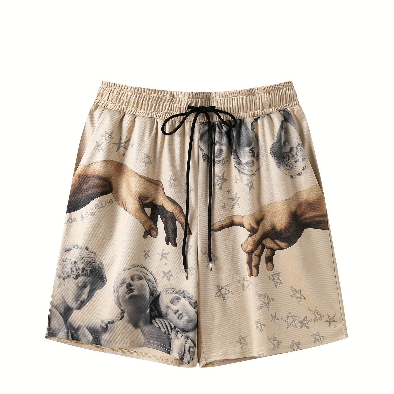 

Men's Casual Oil Painting Finger Print Active Shorts, Drawstring Beach Shorts For Summer Beach Resort