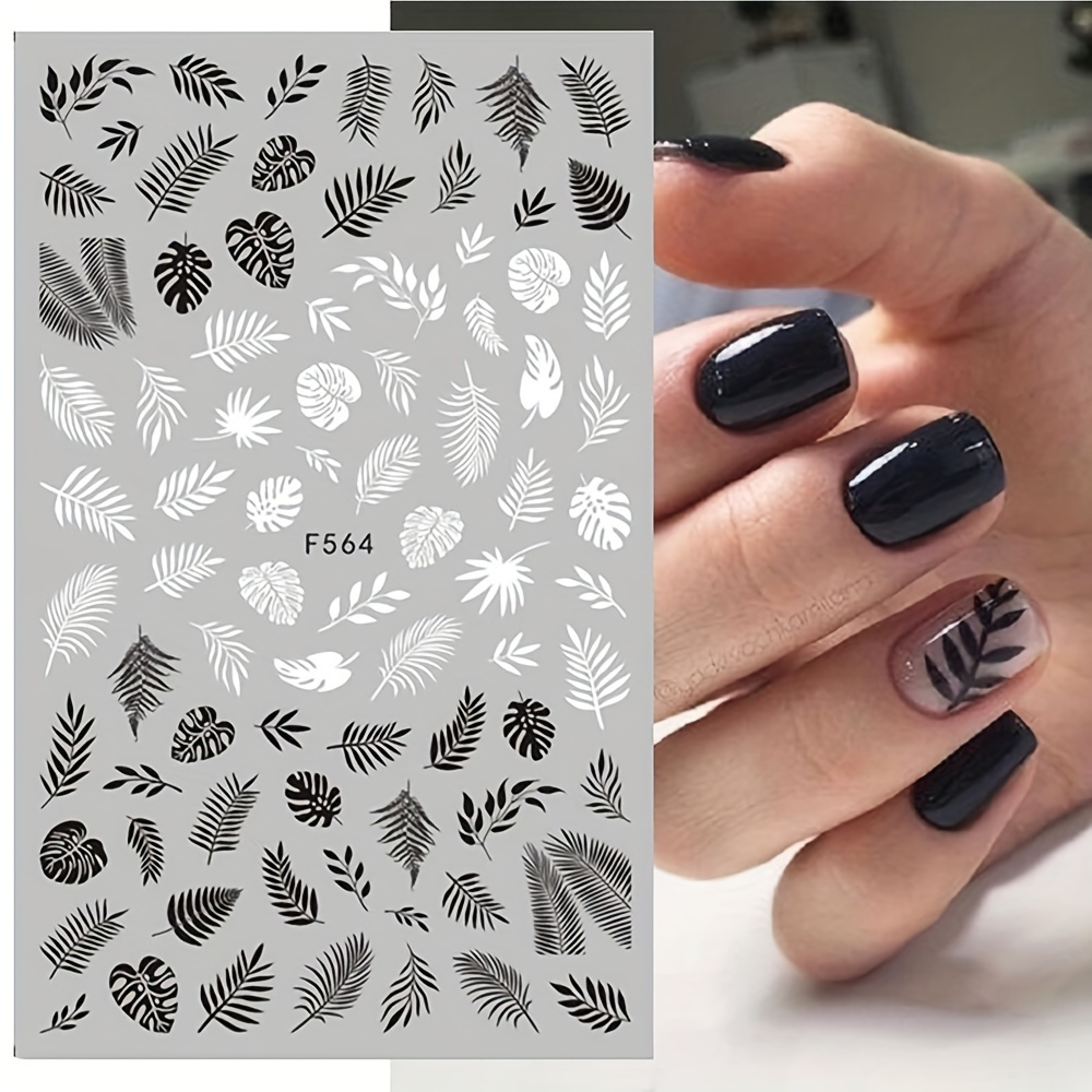

12 Sheets Black White Floral Leaves Nail Stickers, Geometry Nail Decals, Nail Art Supplies For Nail Art Diy