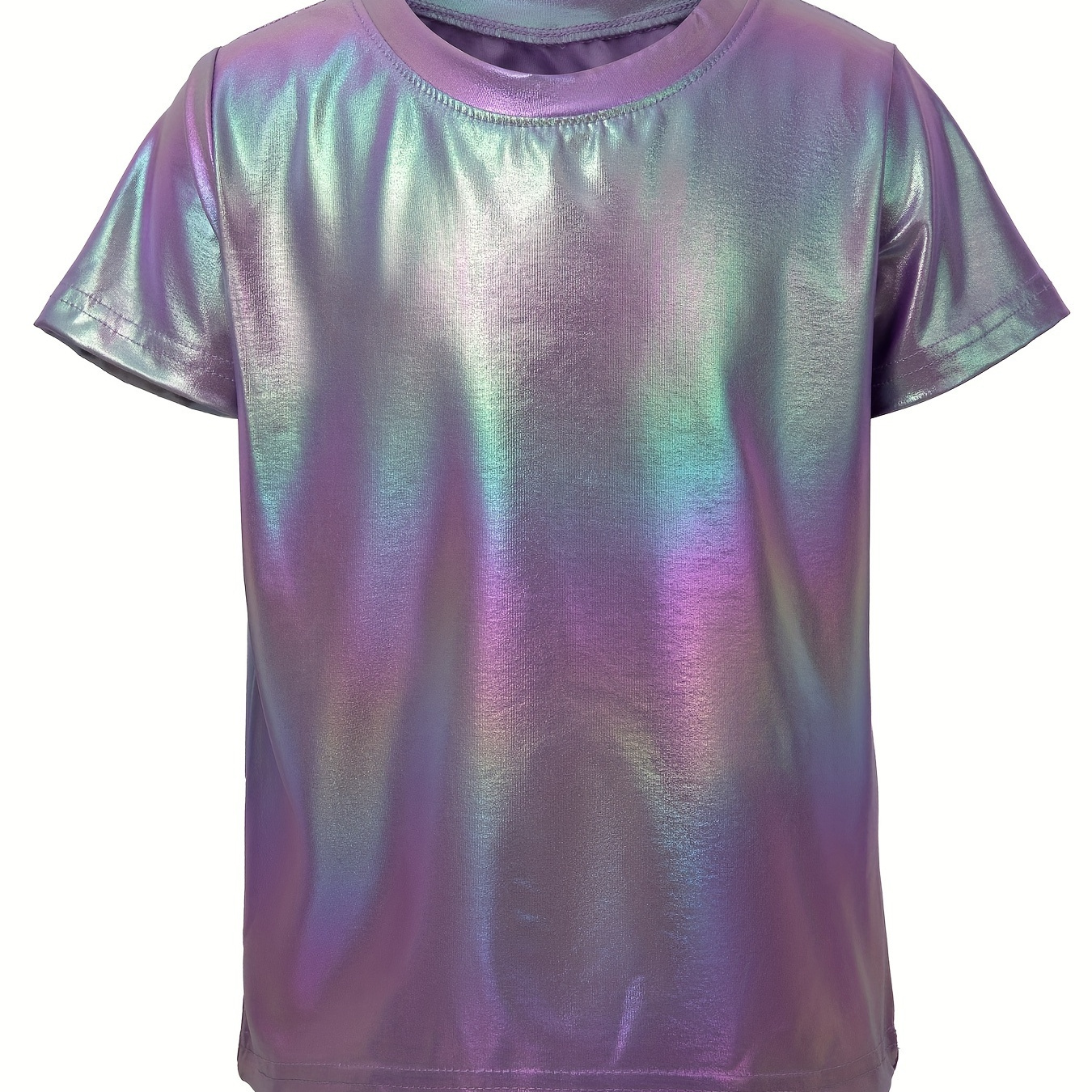 

Trendy Holographic Tee Tops, Boy's Round Neck Casual Short Sleeve Comfortable Soft Versatile T-shirt