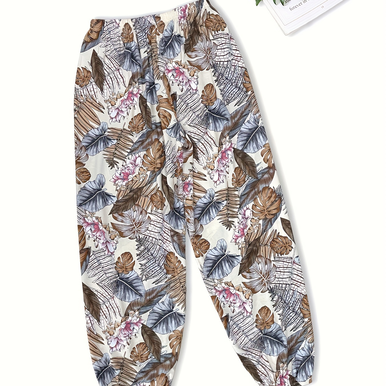 

Fall Leaves Print Thin Harem Trousers For Girls, 100% Cotton Comfy Toddler Kids Pants For Spring/ Summer Outwear