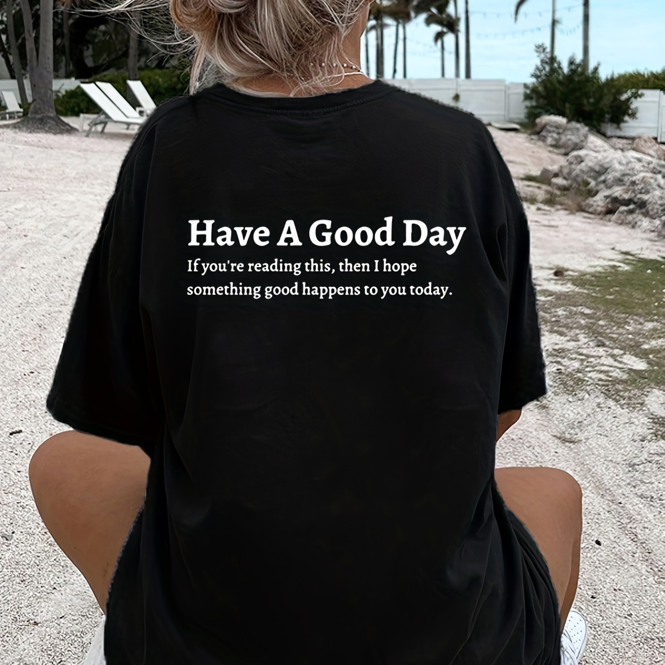 

Have A Nice Day Print T-shirt, Short Sleeve Crew Neck Casual Top For Summer, Women's Clothing