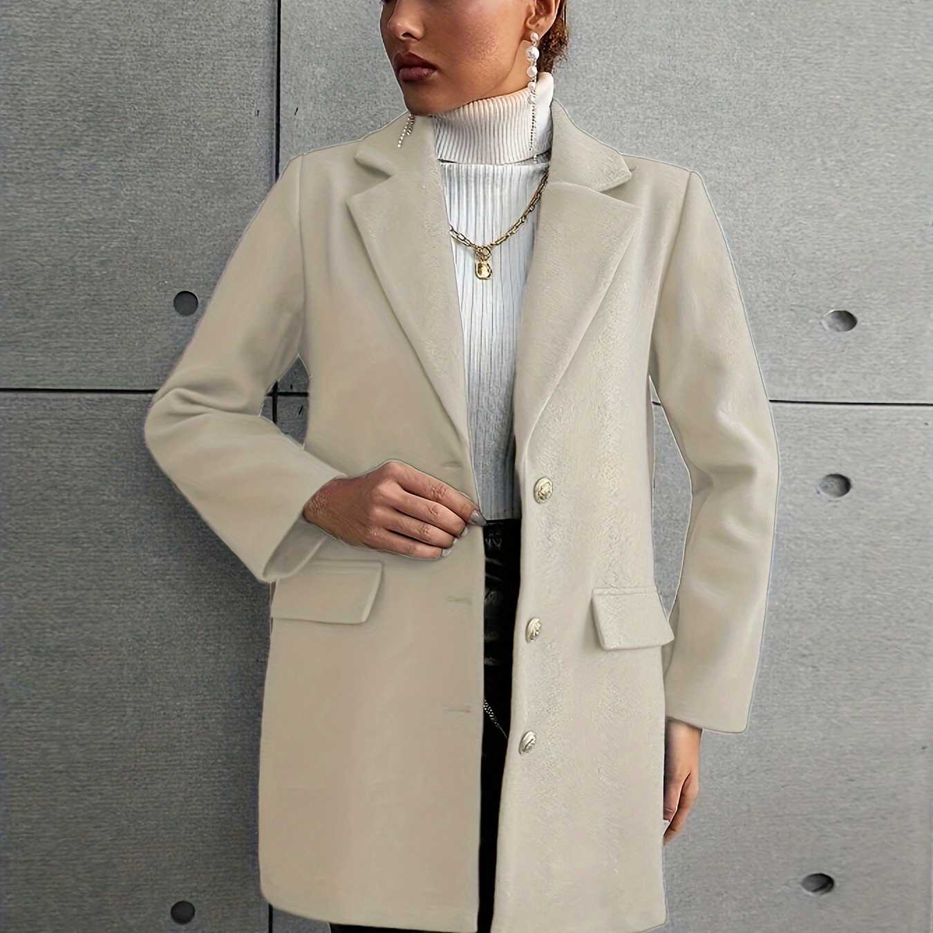 

Elegant Single-breasted Blazer For Women - Chic Long Sleeve, Polyester Fleece , Machine Washable, With Pockets - Fall/ & Casual Wear