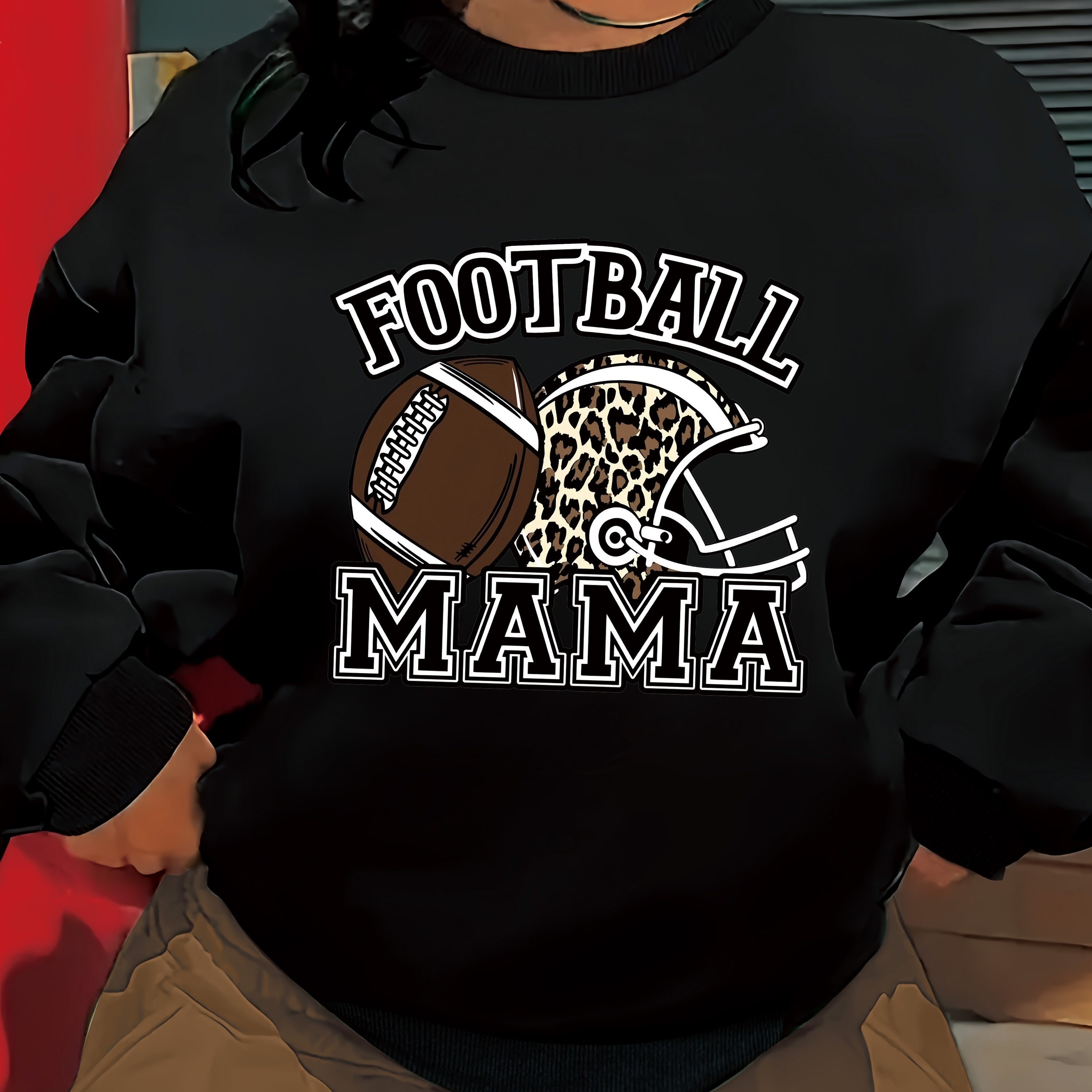 

Football Mama Geometric Print Sweatshirt - Women's Fashion, Polyester Material, Round Neck, Casual Style, Available In All Seasons