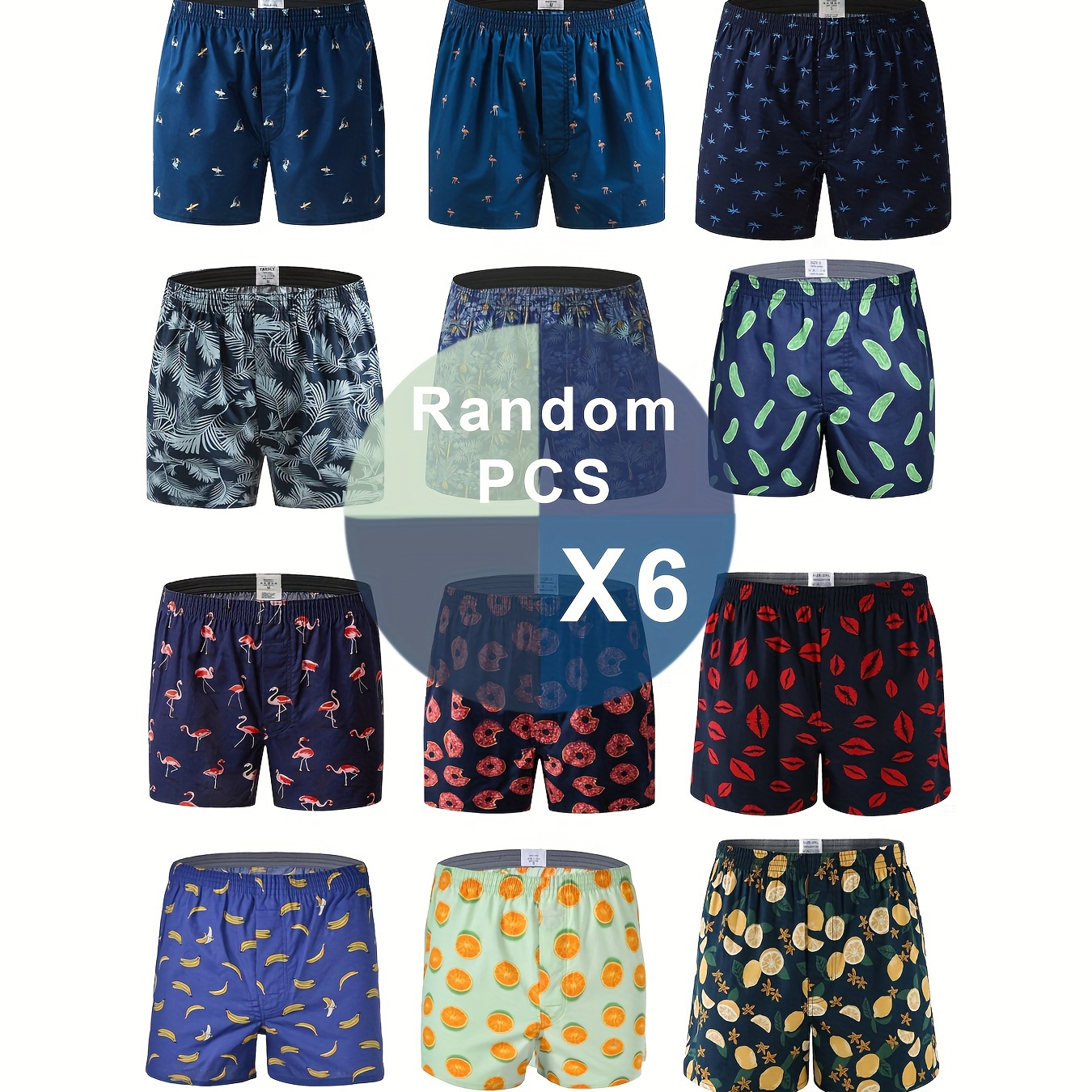 

6 Pcs Men's Cotton Random Printed Boxer Shorts Home Casual Men's Underwear Loose Cut No Binding