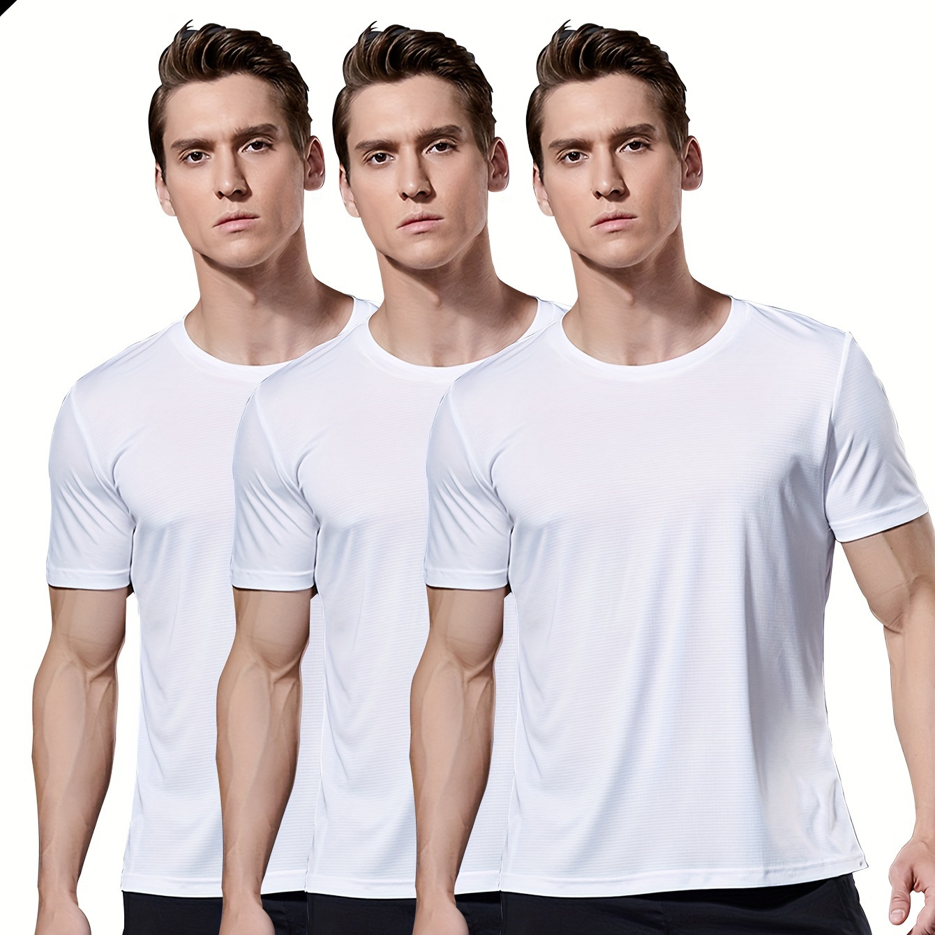 

3pcs Men's Quick-drying Running Casual Fitness Sportswear, Quick-drying Lightweight Breathable Fitness T-shirt