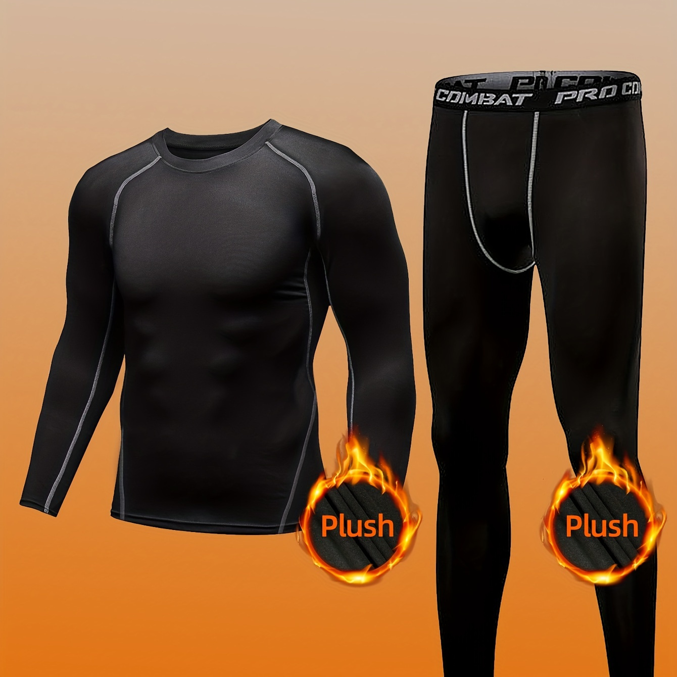

Men's Thermal Underwear Set, Skiing Autumn Warm Base Layers, Tight Long Sleeve Round Neck Top & Bottom Pants Without Pee Hole