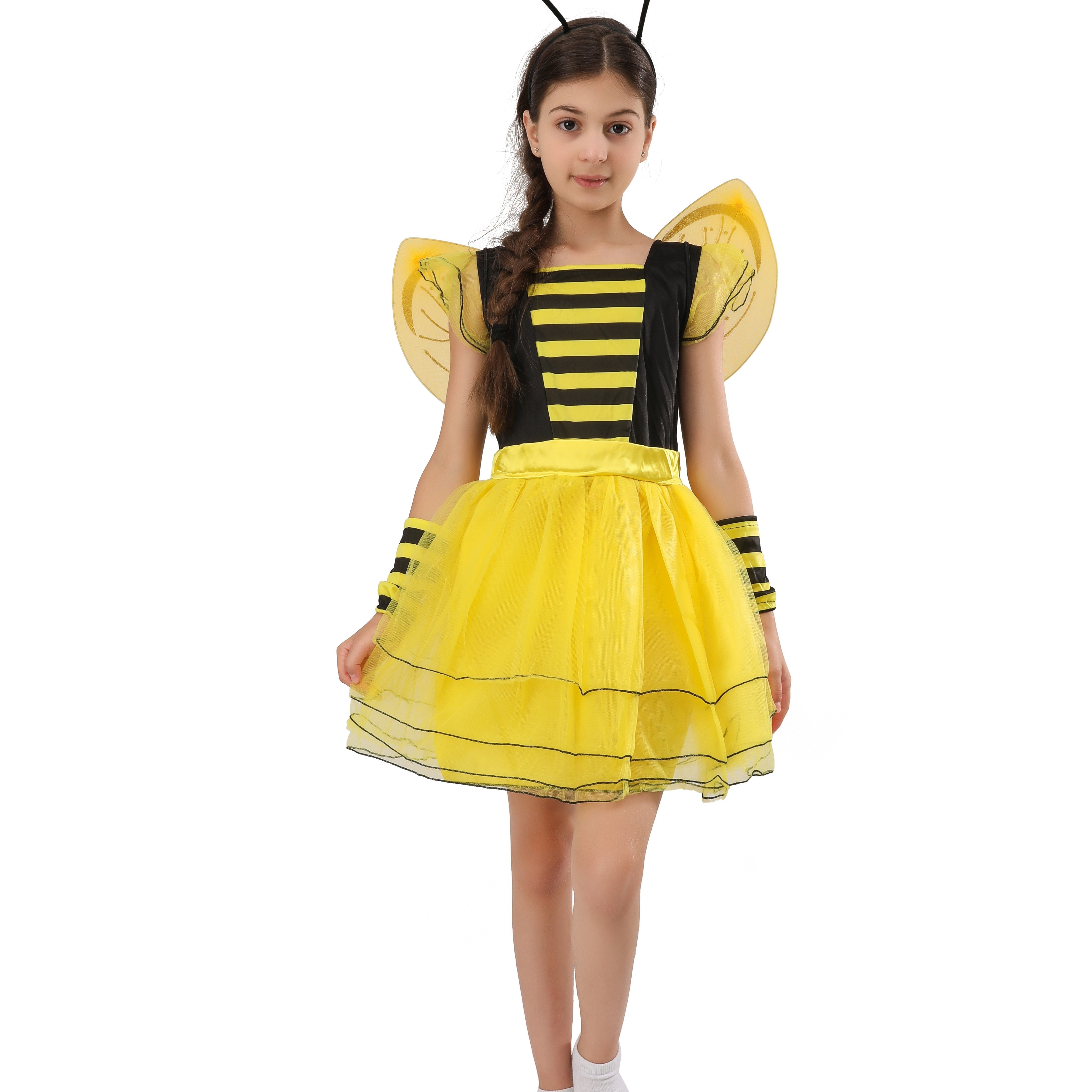 Ensemble d'accessoires de costume d'abeille pour adulte, antenne, bandeau, jupe tutu pour Halloween, fête et cosplay