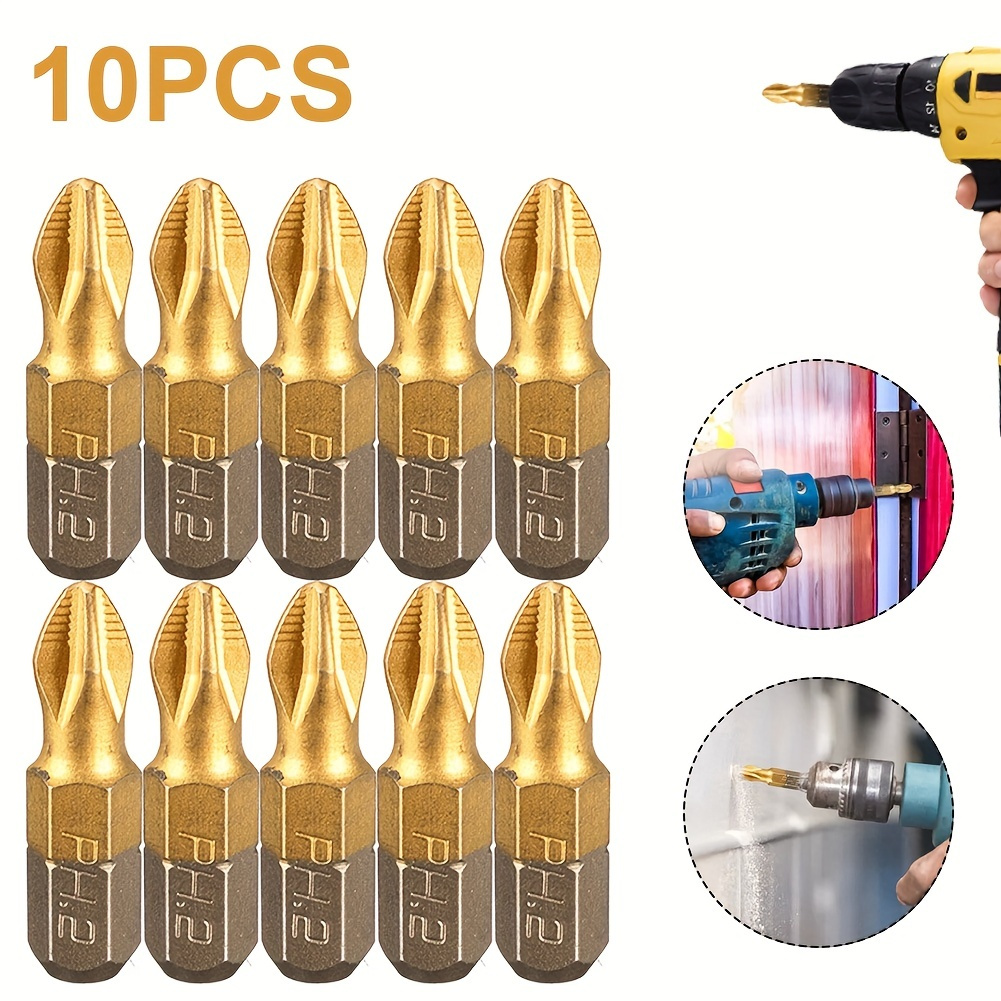 

10pcs 25mm 1/4 Threaded Shank Titanium Alloy Anti-jump Ph2 Magnetic Screwdriver Bits - Superior Strength & Durability For Your Diy Projects!