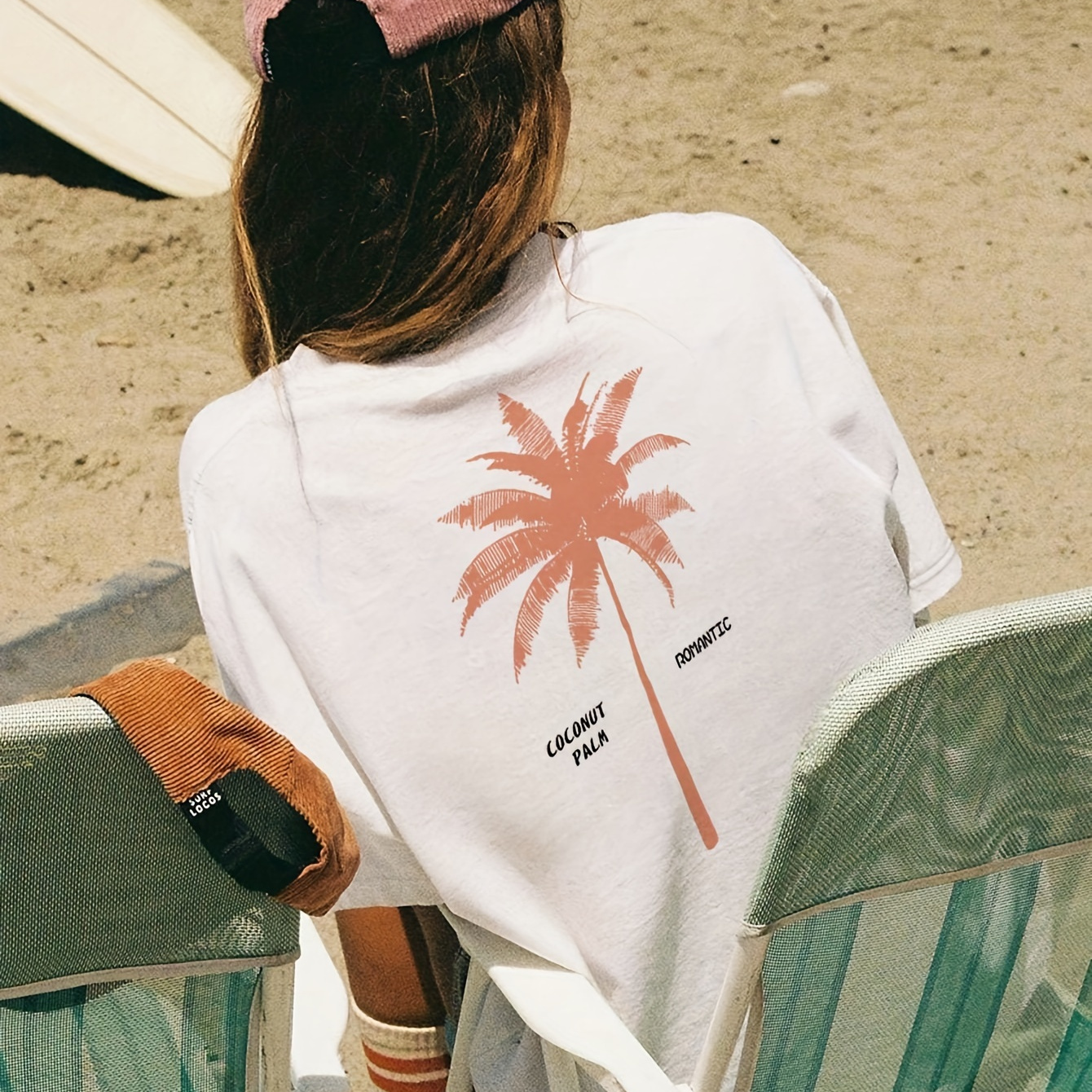 

Coconut Tree Print Crew Neck T-shirt, Short Sleeve Casual Top For Spring & Summer, Women's Clothing