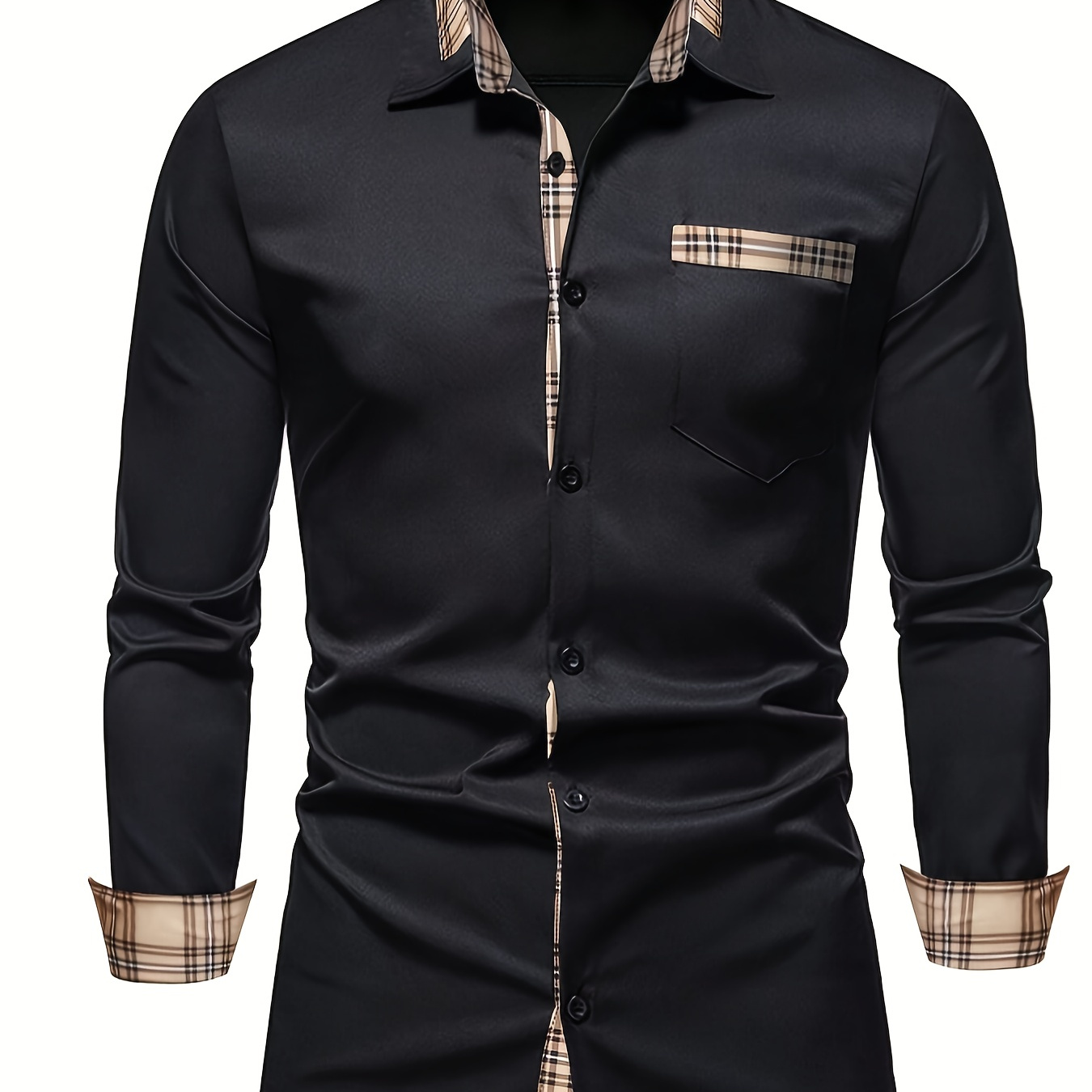 

Chemises habillées à col patchwork pour hommes, chemise boutonnée décontractée à manches longues pour les occasions formelles