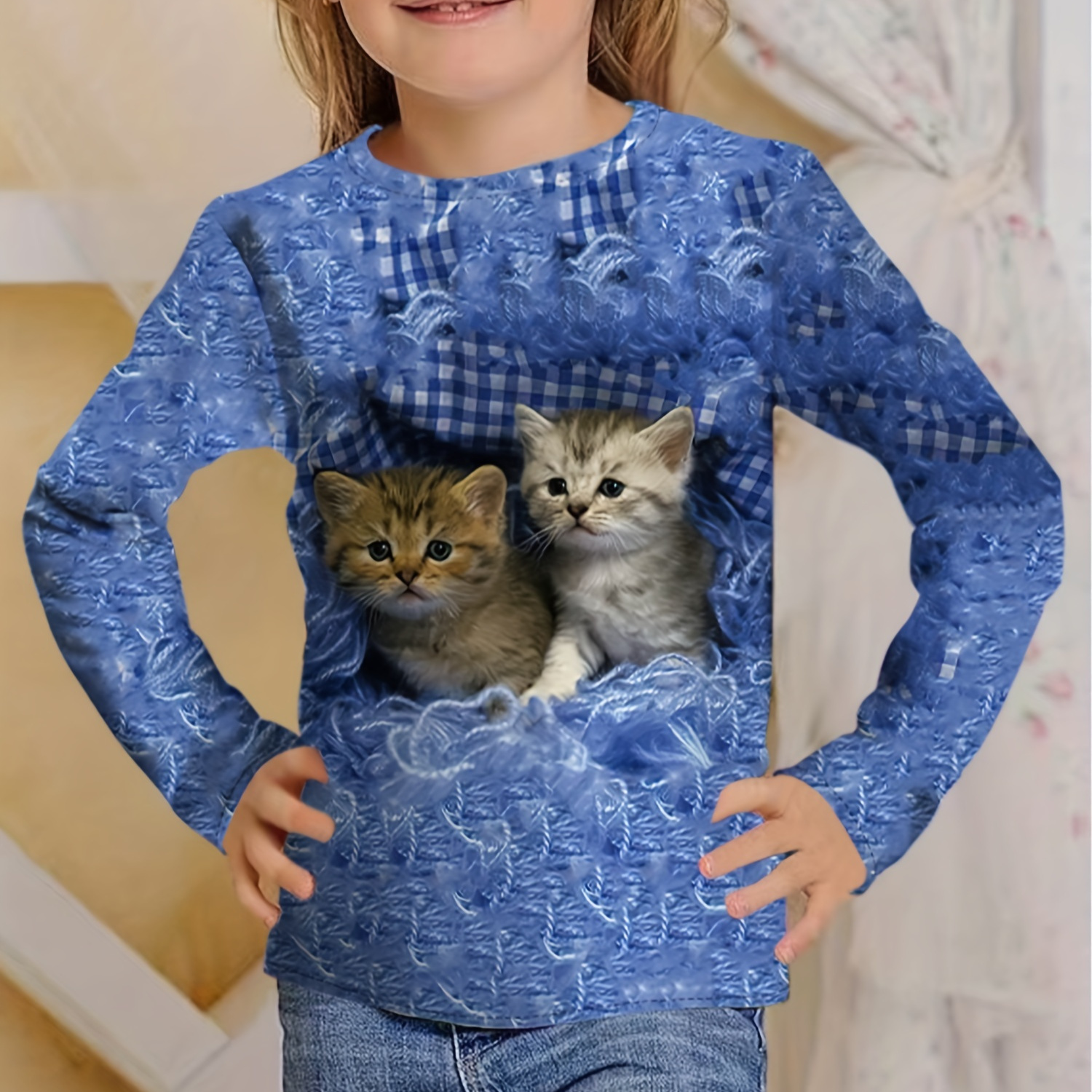 

3d Print Cute Kitty Friends Graphic T-shirt Kids Clothes For Girls Fall Winter