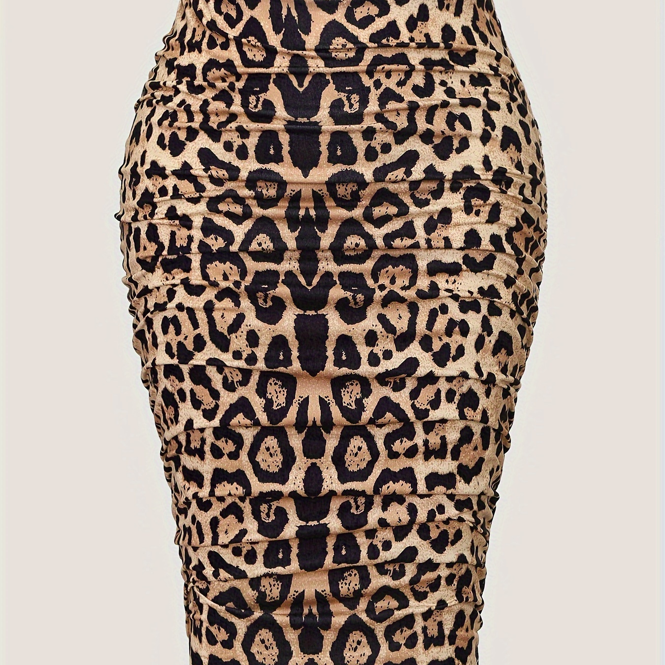 

Plus Size Leopard Print Pencil Skirt, Elegant Ruched High Waist Midi Skirt, Women's Plus Size Clothing