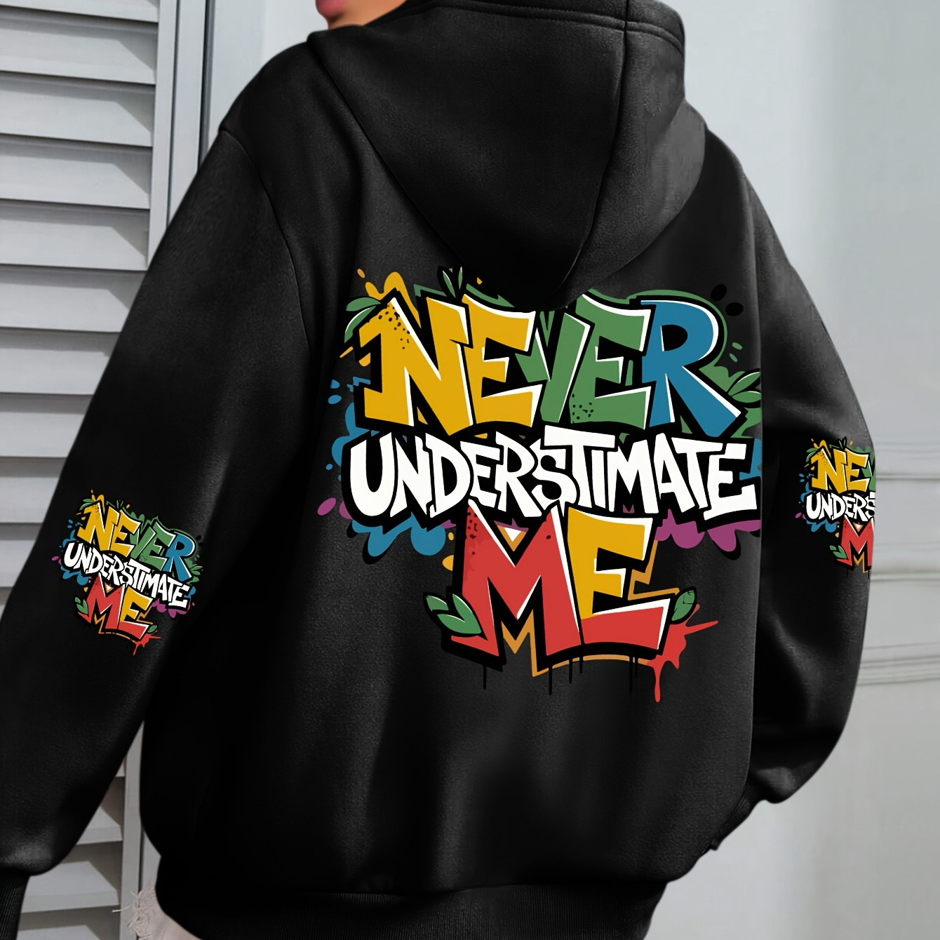 

Plus Size Women's Hoodie - Casual Long Sleeve Pullover With Pocket, " Underate Me" Print, Polyester, Machine Washable For Fall & Winter