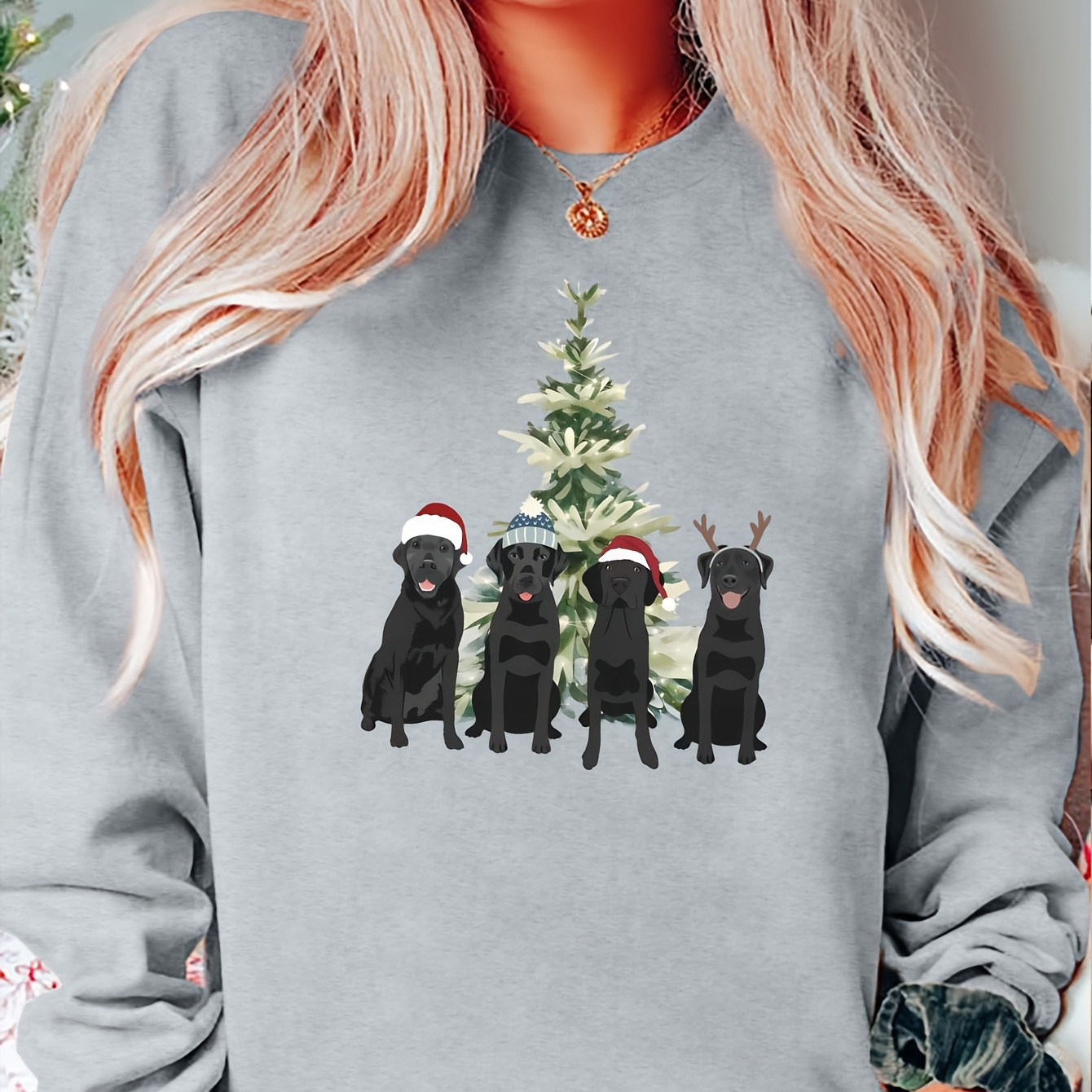 

Women's Christmas Sweatshirt, 100% Polyester Crew Neck Knit Fabric, Casual Animal Print Winter Top, 220gsm - Fall/winter Collection