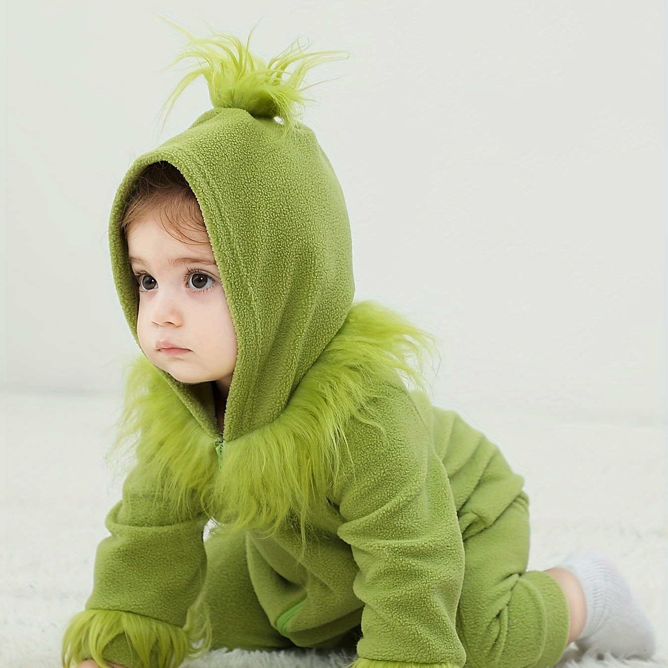 

Cute Baby Green Lace-up Long Sleeve One-piece Hooded Romper Bodysuit