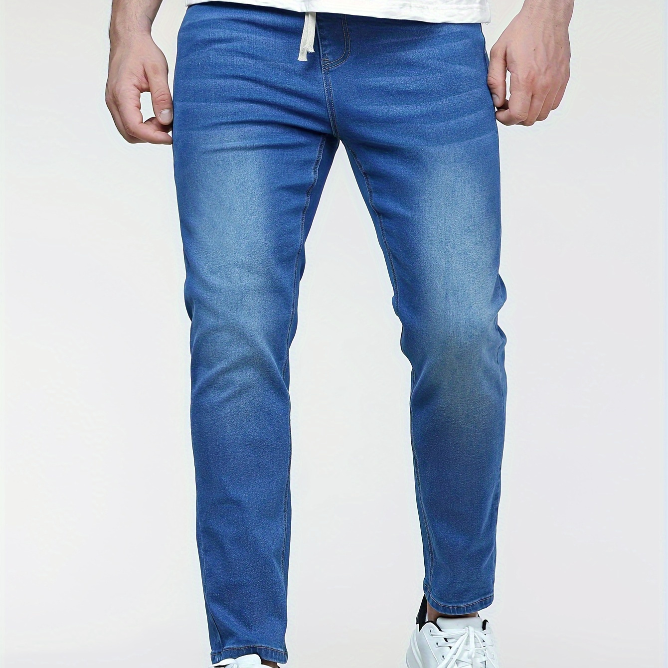 Plus Size Men's Solid Jeans Fashion Casual Denim Pants For Fall Winter, Men's Clothing