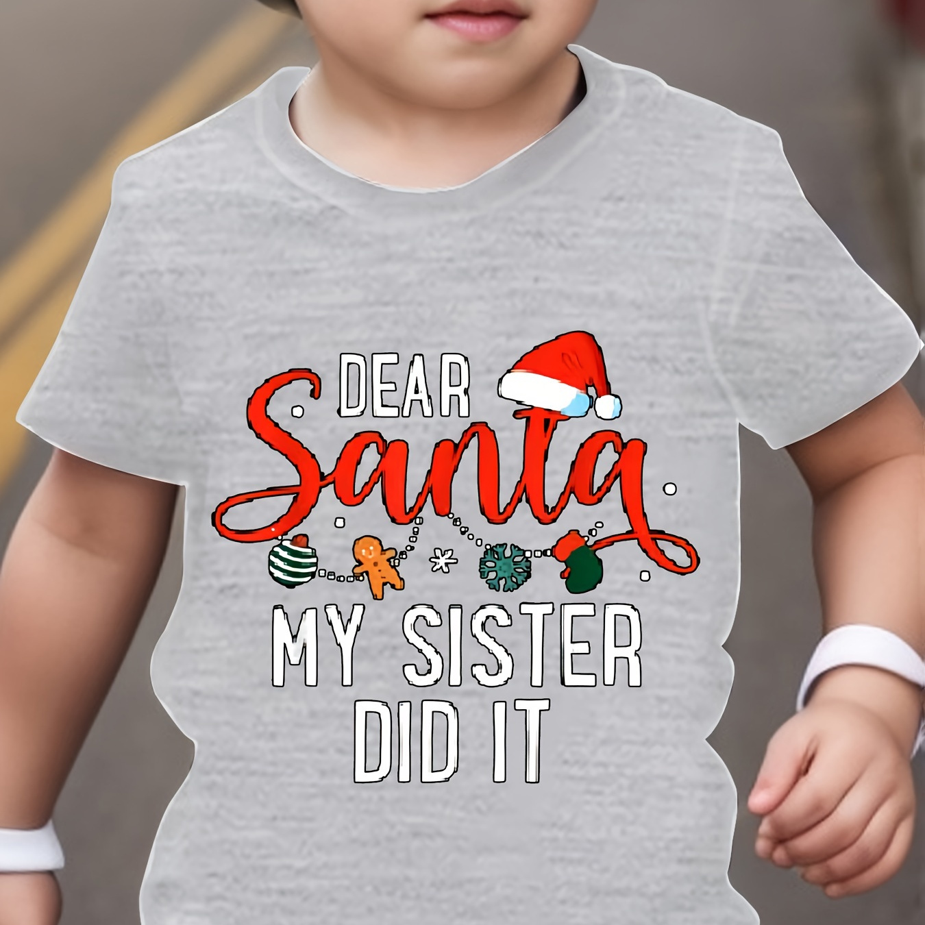 

[top-] My Sister Did It" Christmas Tee For - Polyester , , Round -