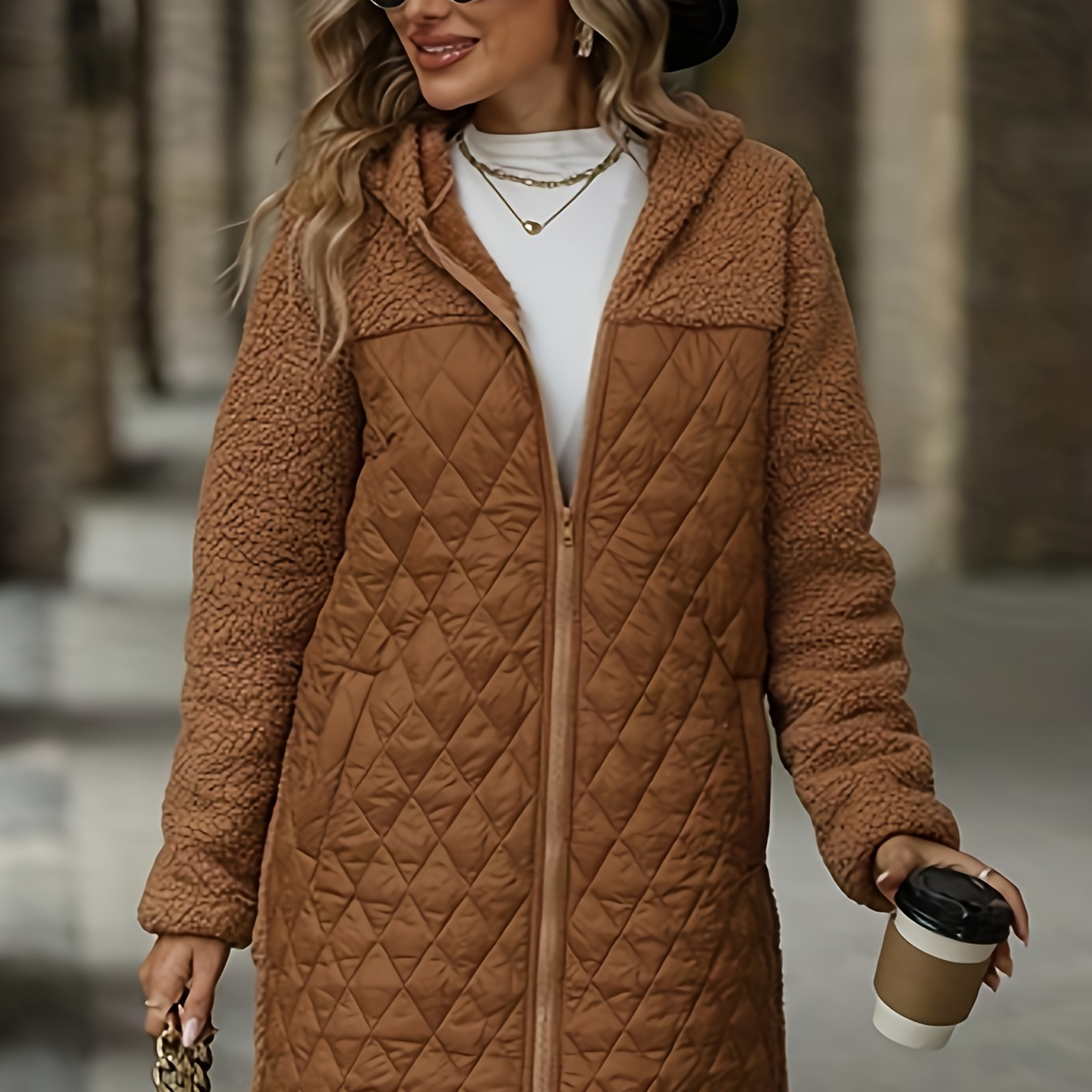 

Manteau élégant à en matelassée , % , unie, longues, , poches, veste tissée /hiver