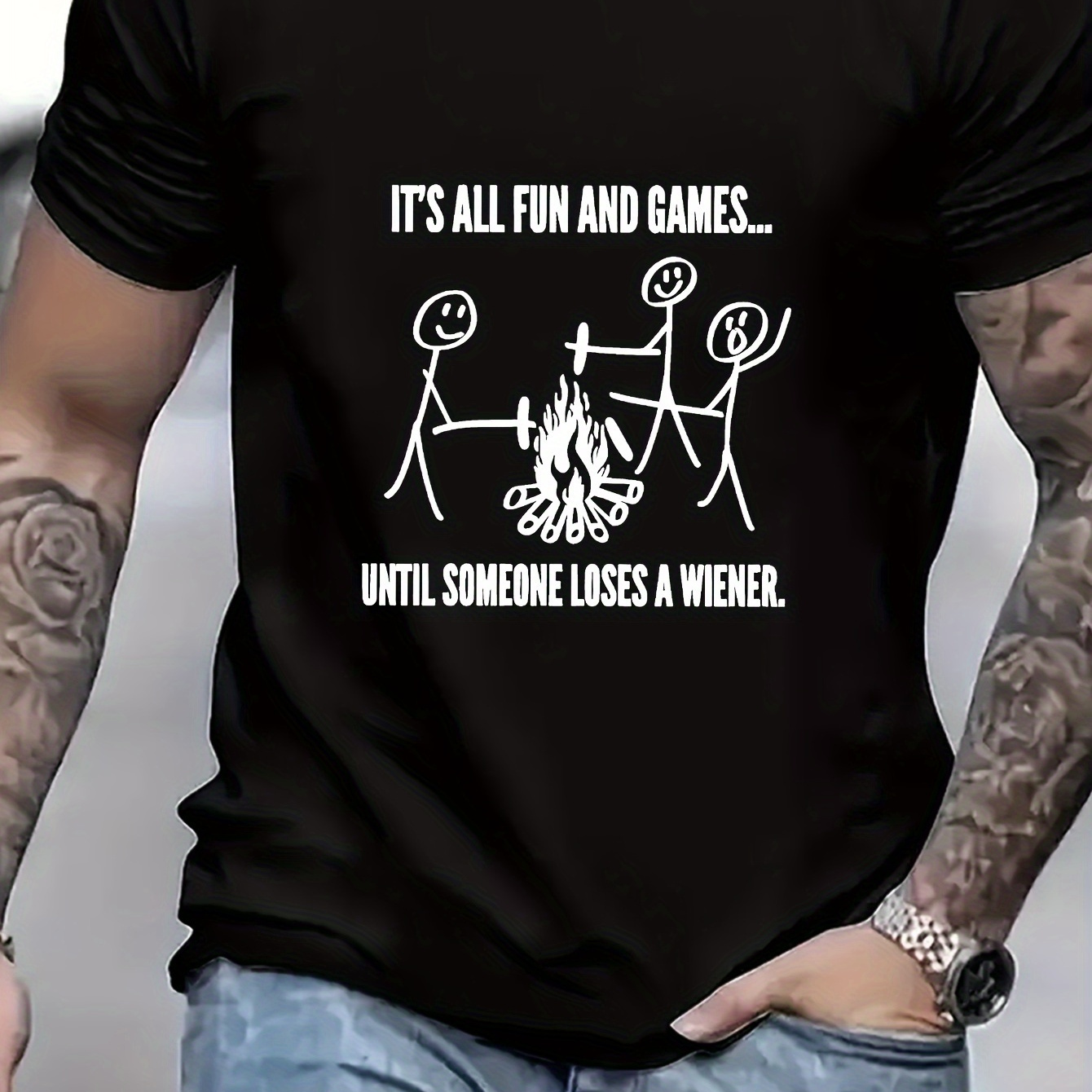 

Men's Front Print T-shirt Men-sticker Graphic Tee Summer Casual Tee Streetwear Top