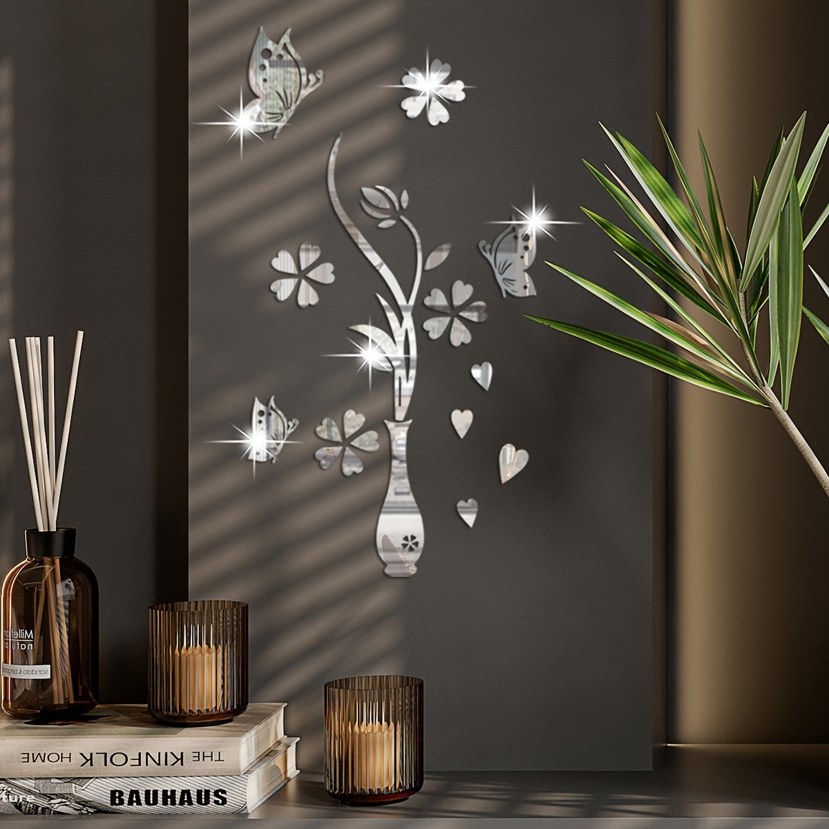 Plant Flower Mirror Sticker Bedroom Bathroom Mirror - Temu