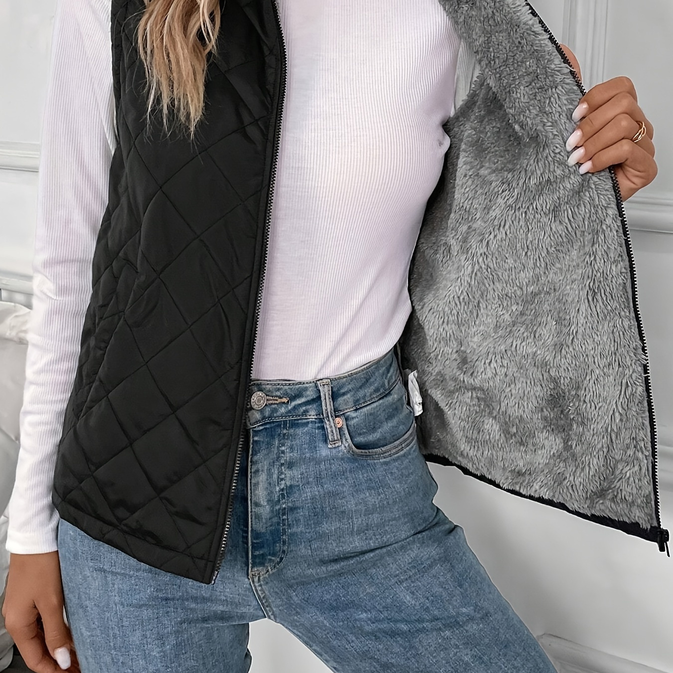 

Sold Zipper Quilted Vest, Sleeveless Winter Warm , Women's Clothing