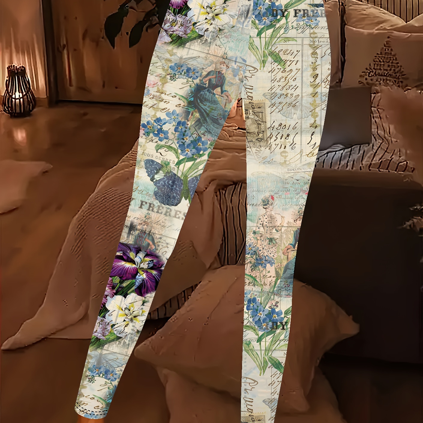 

Plus Size Floral Print Skinny Leggings, Casual Stretchy Leggings, Women's Plus Size Clothing