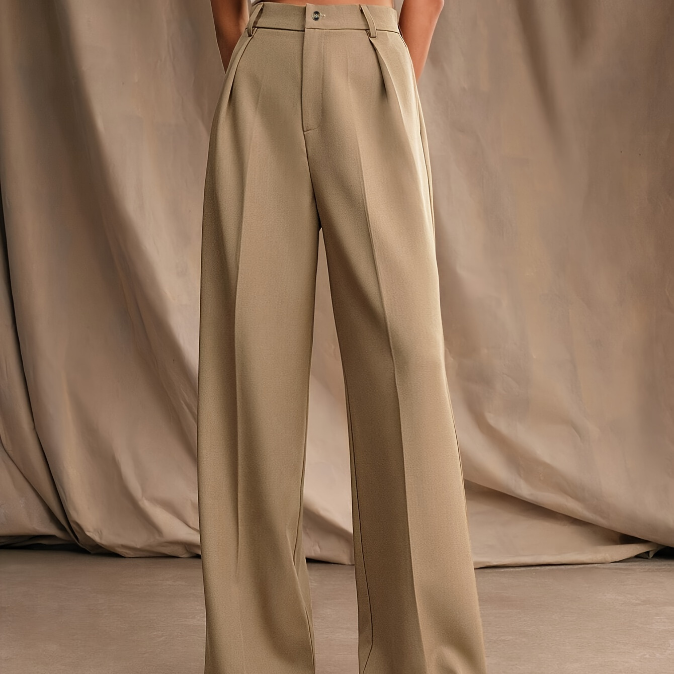 

Relaxed, Solid-colored Wide-leg Pants For Women - Fall/winter Season - Polyester Material - Adult Size - Woven Fabric