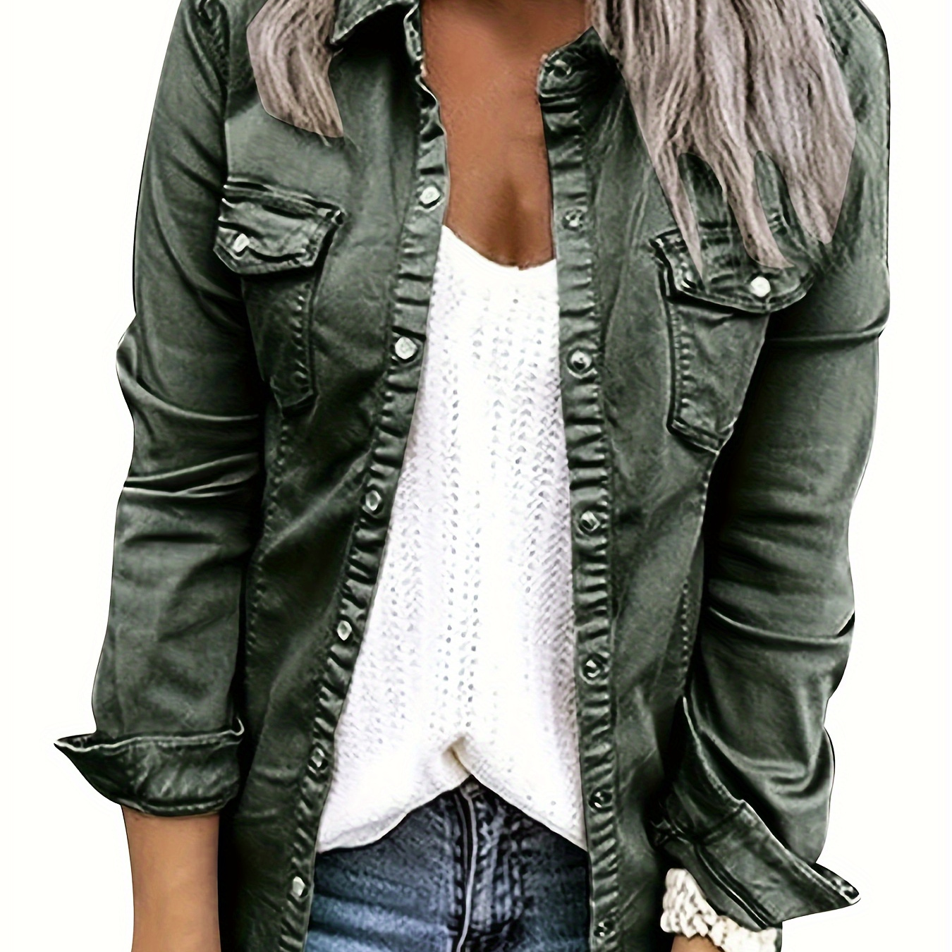 

Women's Jacket Casual Slim Long Sleeve Coat Basic Button Denim Jacket Shirt
