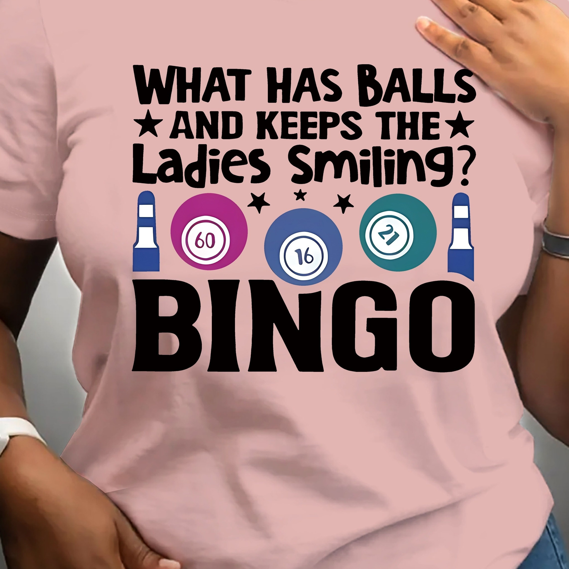 

Size Bingo Print T-shirt - Casual Crew Neck, Short Sleeve Top For Women - , Machine Washable