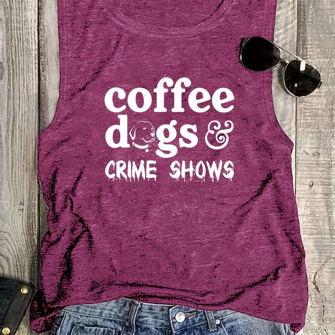 

Coffee Dogs Print Crew Neck Tank Top, Casual Sleeveless Tank Top For Summer, Women's Clothing