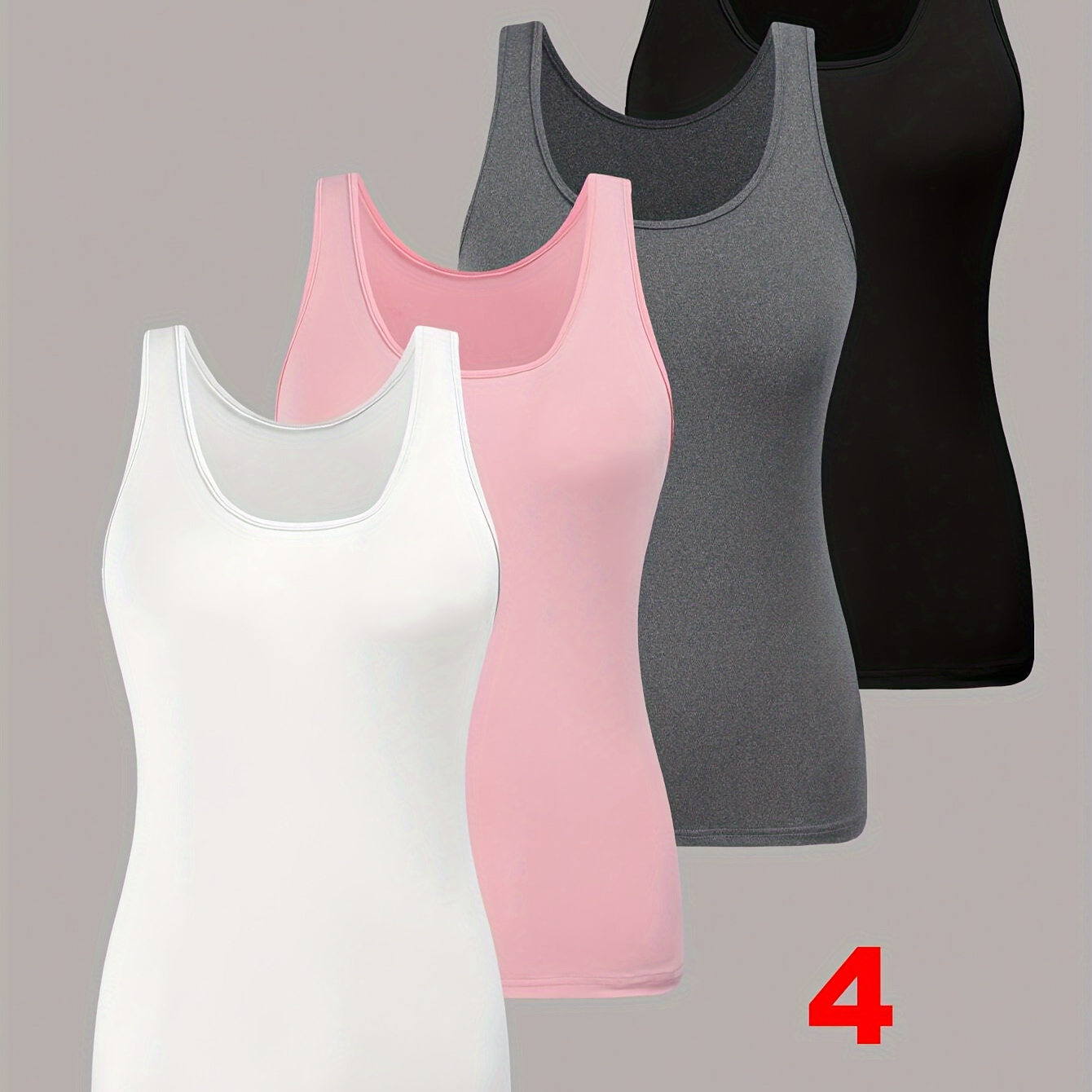 

's 4pcs Tank Tops - , , Washable, Sleeveless Shirts For Summer
