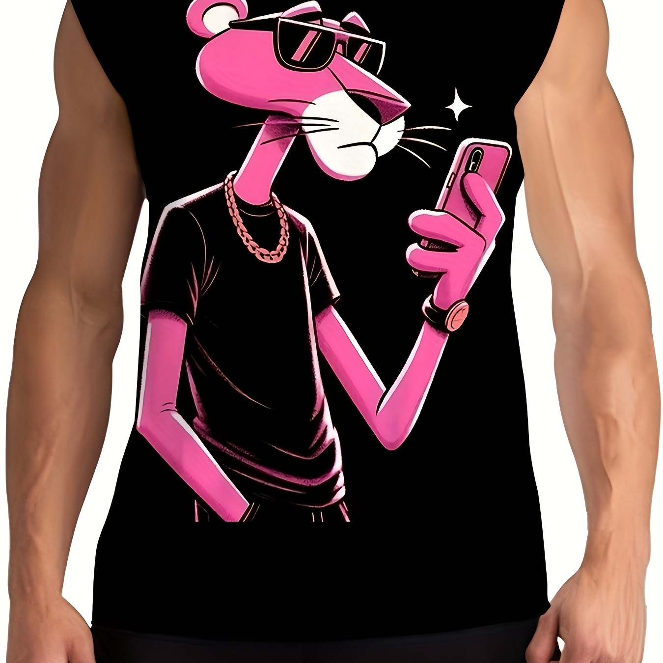 

Men's Casual Crew Neck Tank Top, Polyester Knit Fabric With Slight Stretch, Regular Fit, With Pink , For Summer T-shirt, Weekend Casual Wear