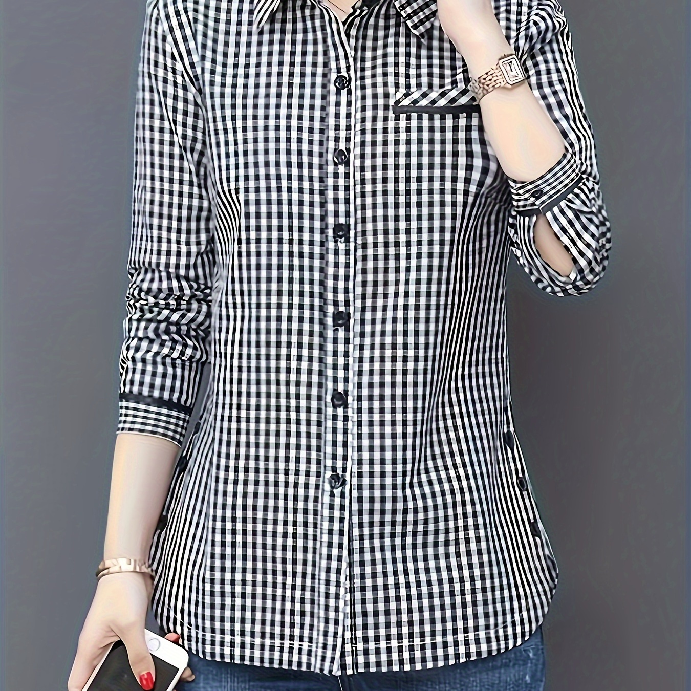 

Chic Long Sleeve Shirt For Women - Polyester, Machine Washable, Non-sheer - Spring/fall, Plus Size Blouses