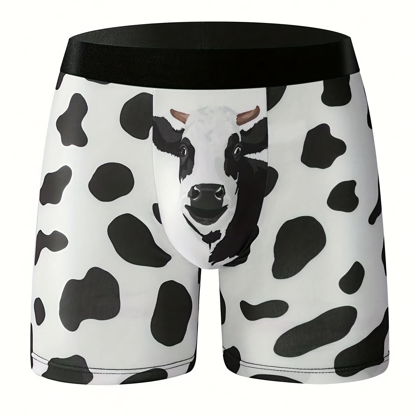 

Men's Trendy Cow Print Boxer Briefs, Comfy & Breathable Four-corner Pants, As Gift