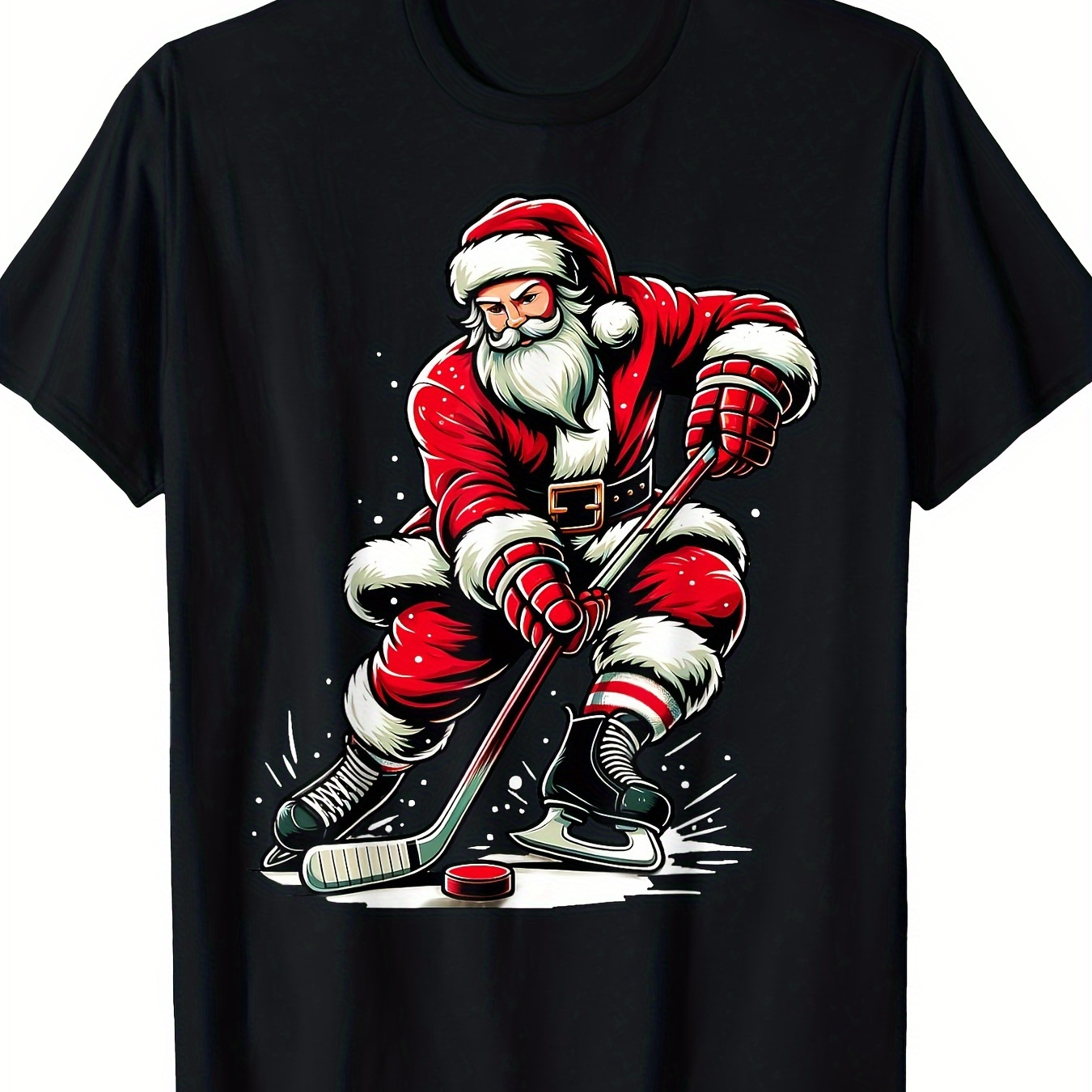 

Christmas Sports Santa Plays Ice Hockey, Women Men 220g100% Cotton T-shirt