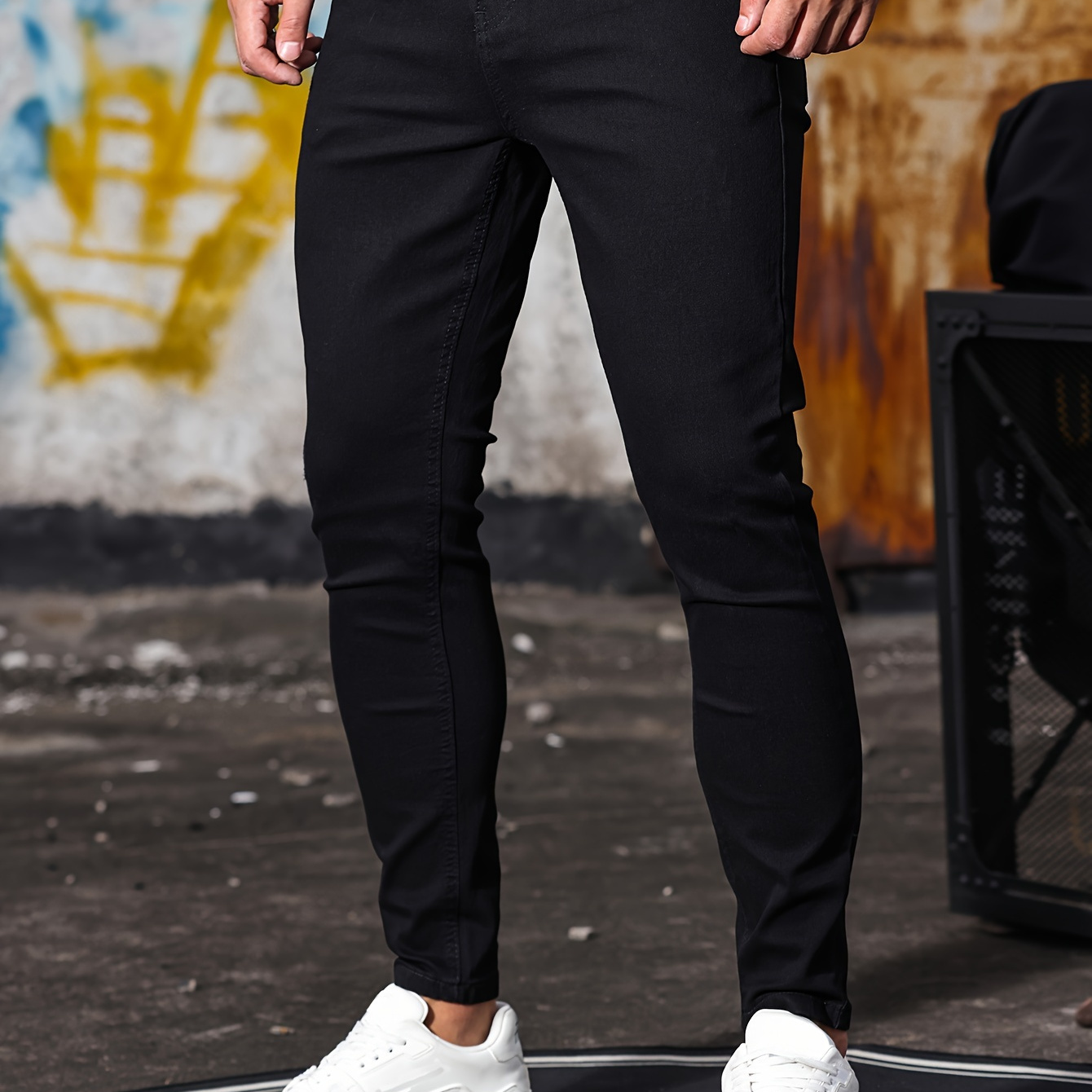 Men's Casual Skinny Jeans Chic Street Style Medium Stretch - Temu