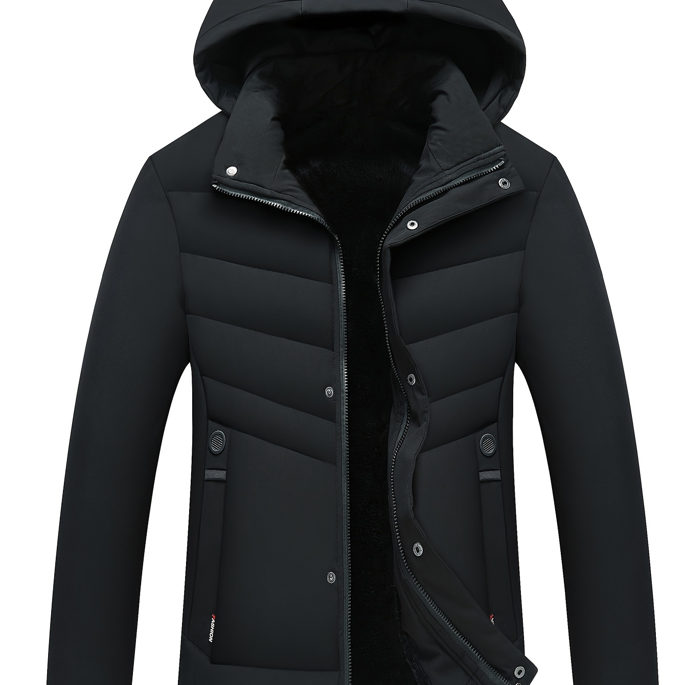 

Veste Mi-Longue Épaisse Doublée en Bleu Marine pour Homme - Coupe Décontractée et Tendance, Polyester, Veste à Capuche Zippée avec Poches pour /Hiver