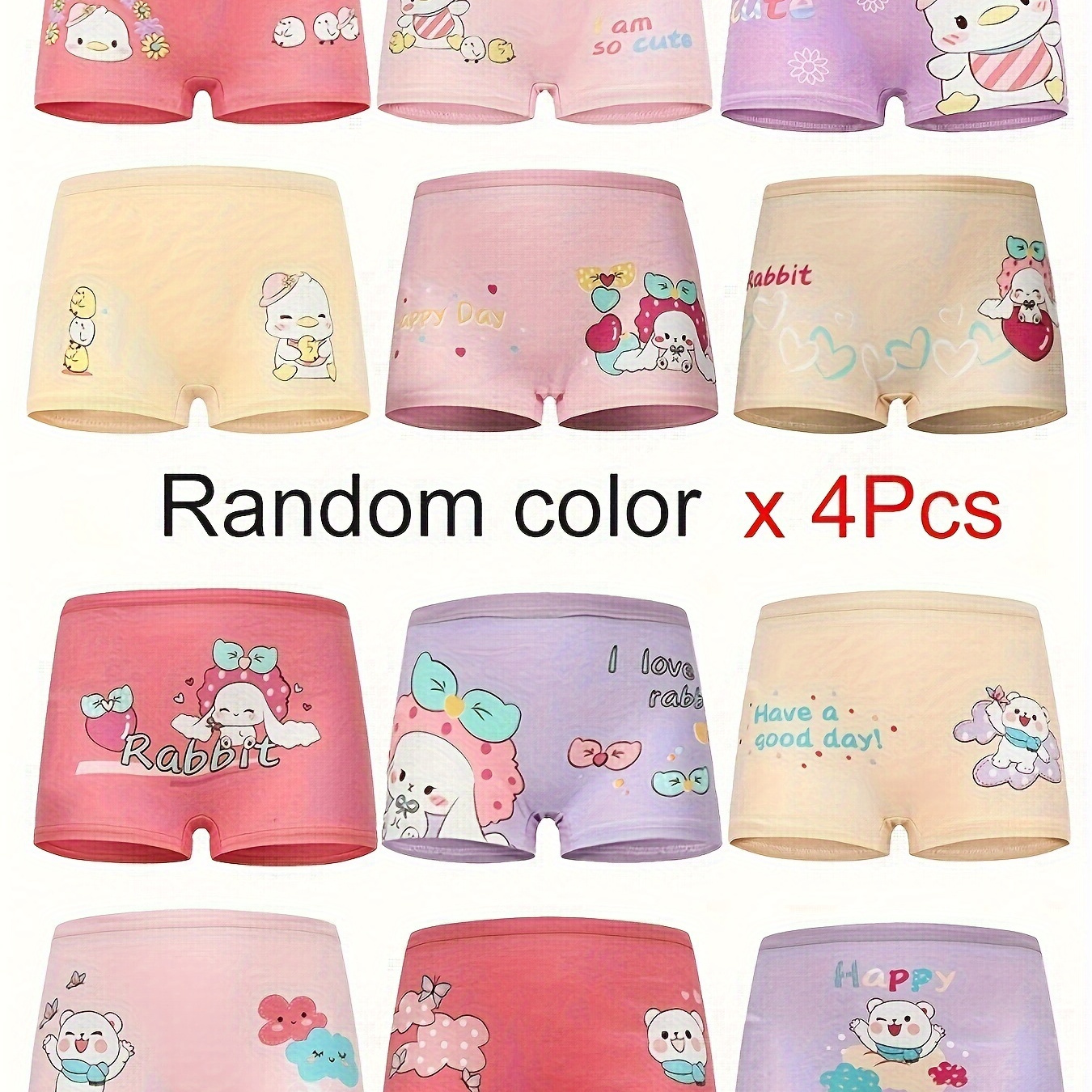 

4pcs Girl's Sweet Cotton Boxer Briefs, Cute Cartoon Pattern Elastic Waist Shorts, Breathable Comfy Kid's Underwear