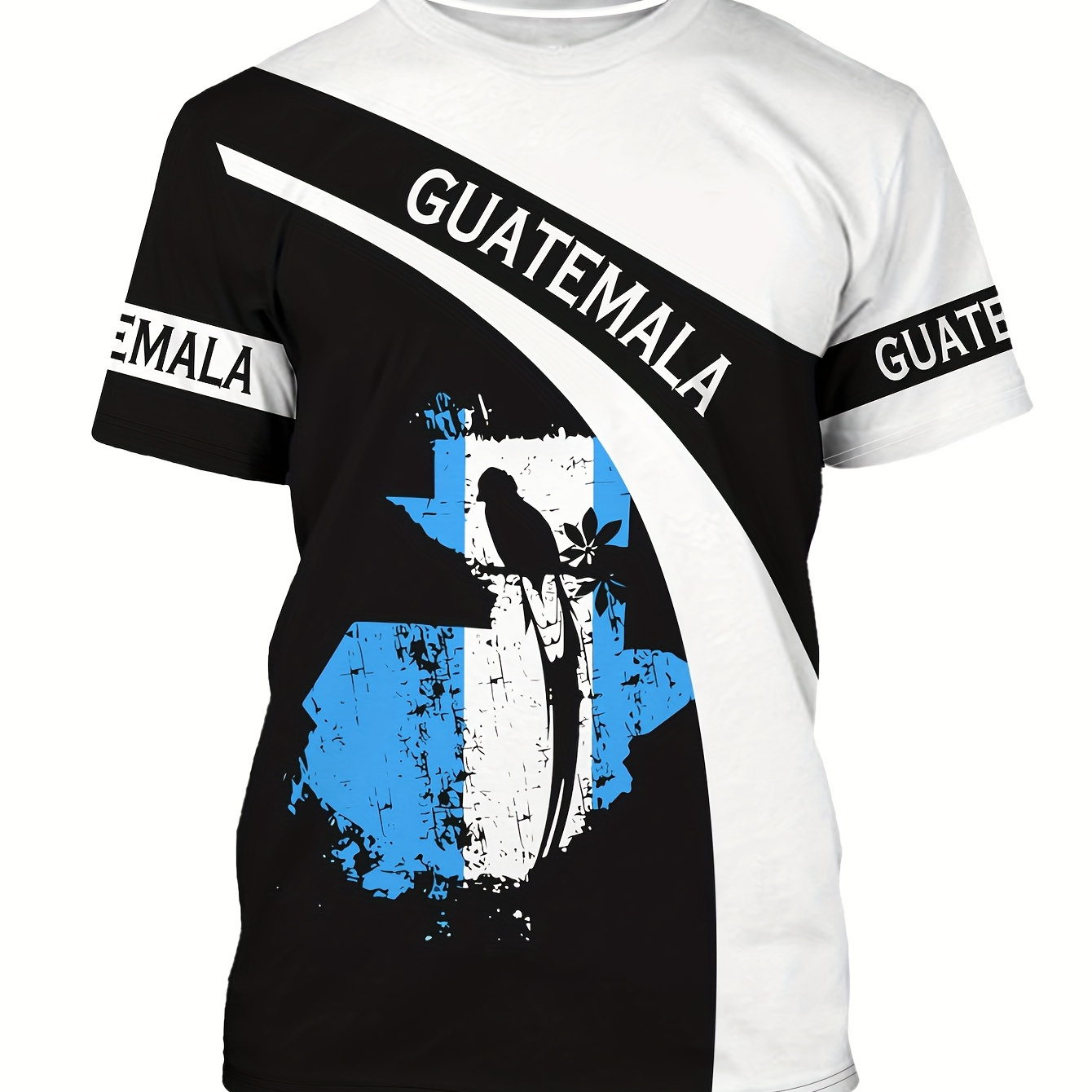 

Men's Guatemalan Flag And Bird Silhouette Pattern And Alphabet Print "guatemala" Crew Neck And Short Sleeve T-shirt For Summer Outdoors Wear, Stylish Tops For Men