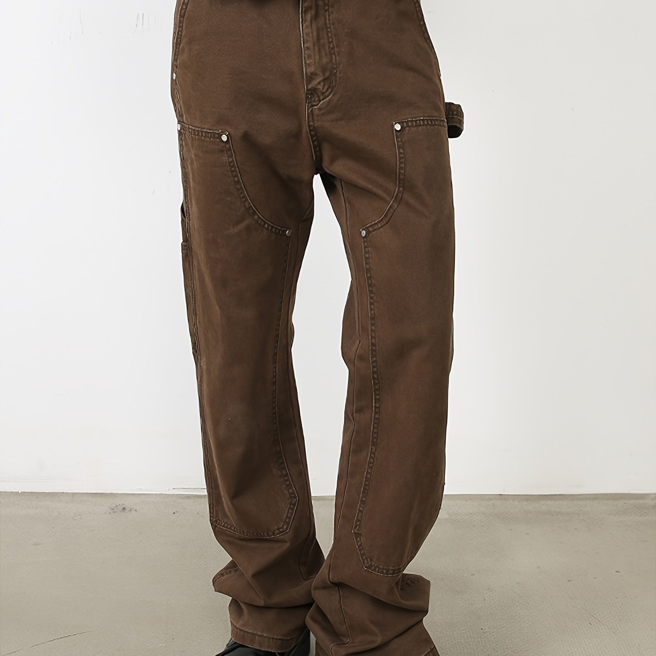 

Men's Brown Retro Work Pants Ins Trendy Loose Fitting Work Pants Washed Casual Pants