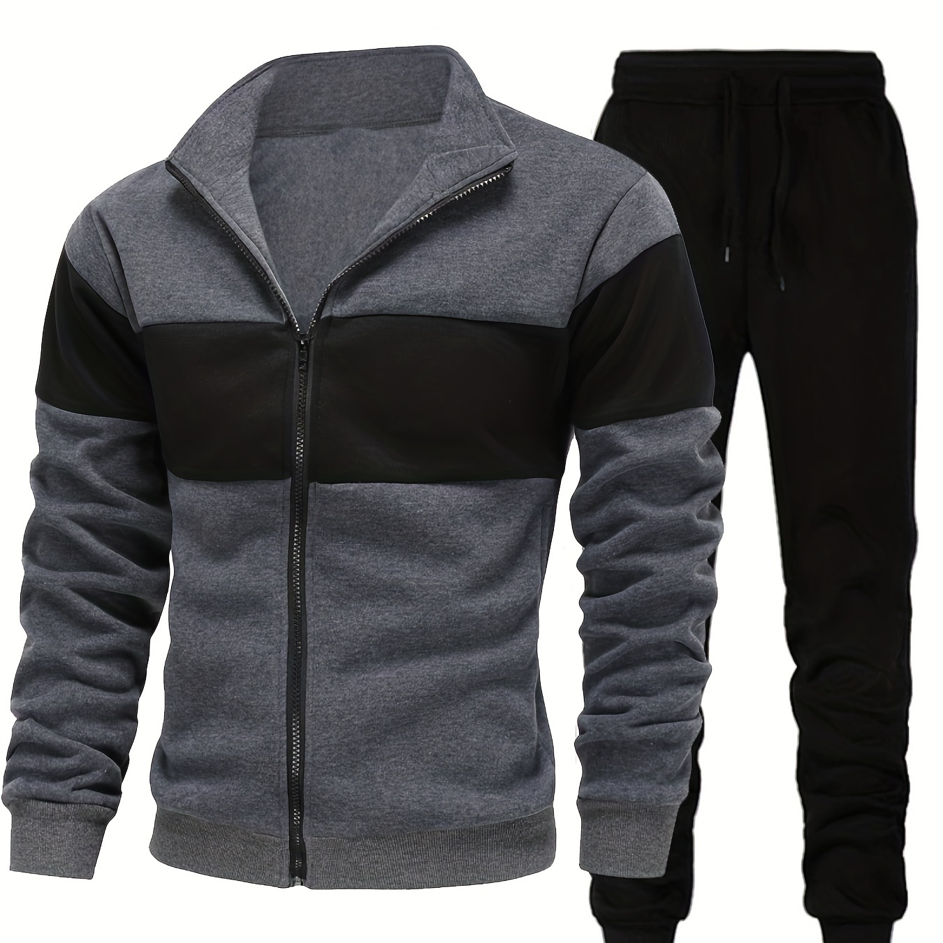 

Classic Men's Color Block Athletic 2pcs Tracksuit Set Casual Full-zip Sweatsuits Long Sleeve Jacket And Jogging Pants Set For Gym Workout Running