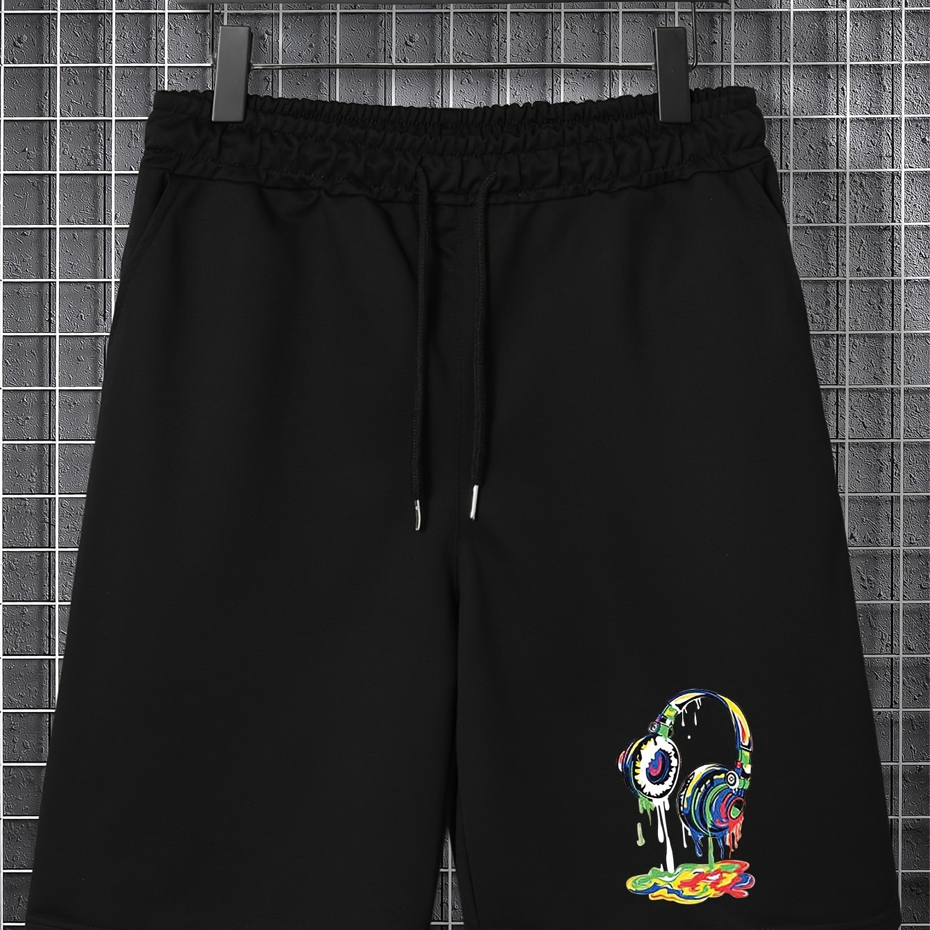 

Plus Size Men's Colorful Headset Graphic Print Shorts For Sports, Men's Clothing