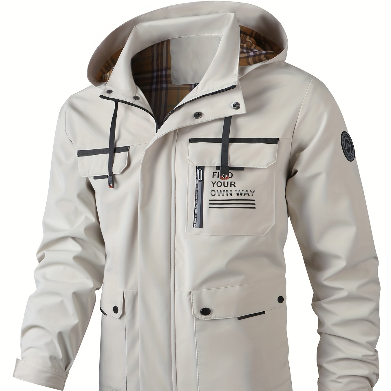 

Men's Casual Hooded Windbreaker Jacket, Chic Multi Pocket Jacket For Spring Fall