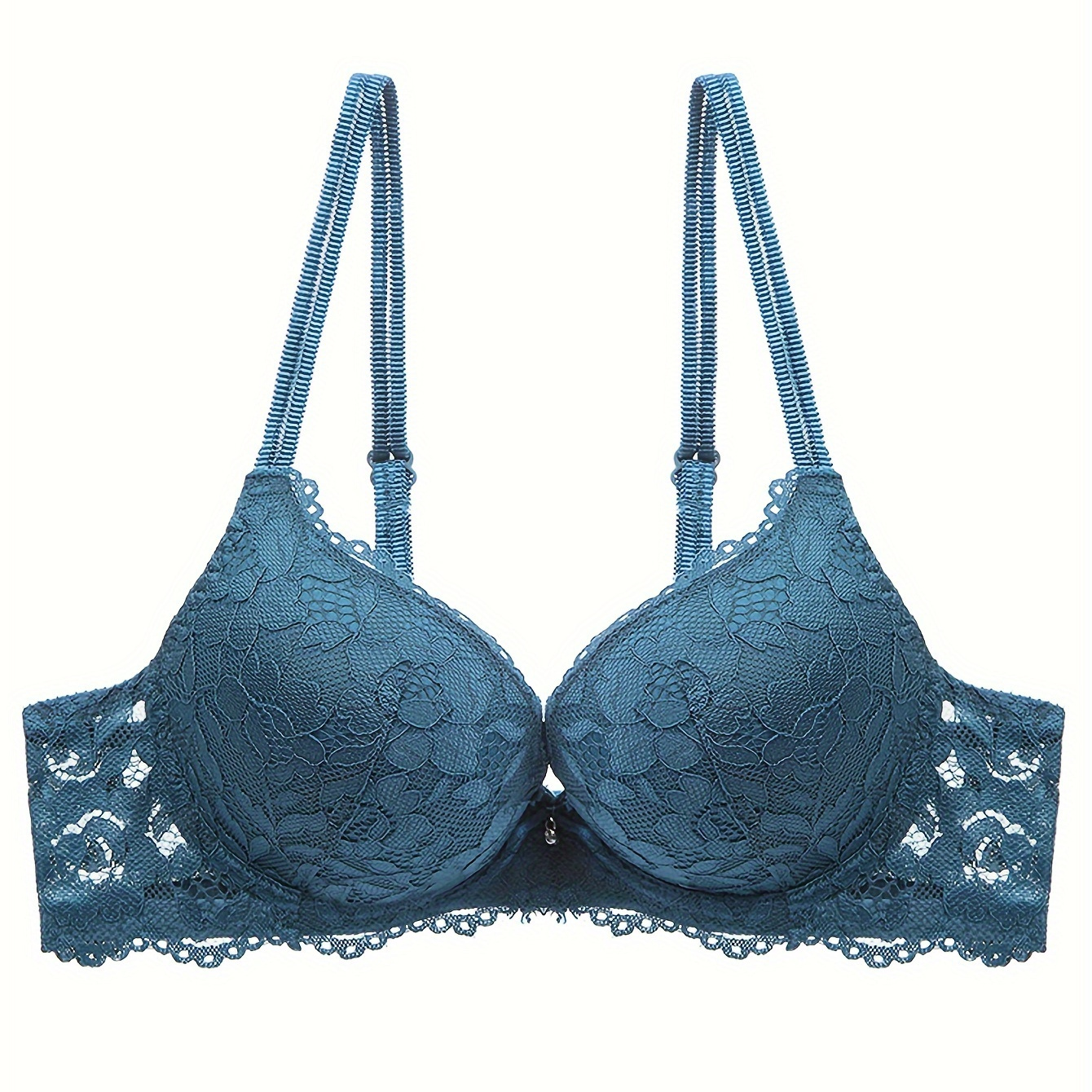 

Lace Mesh Hollow Everyday Bra, Comfort & Mature Double Strap Thick Cup Push Up Intimates Bra, Women's Lingerie & Underwear