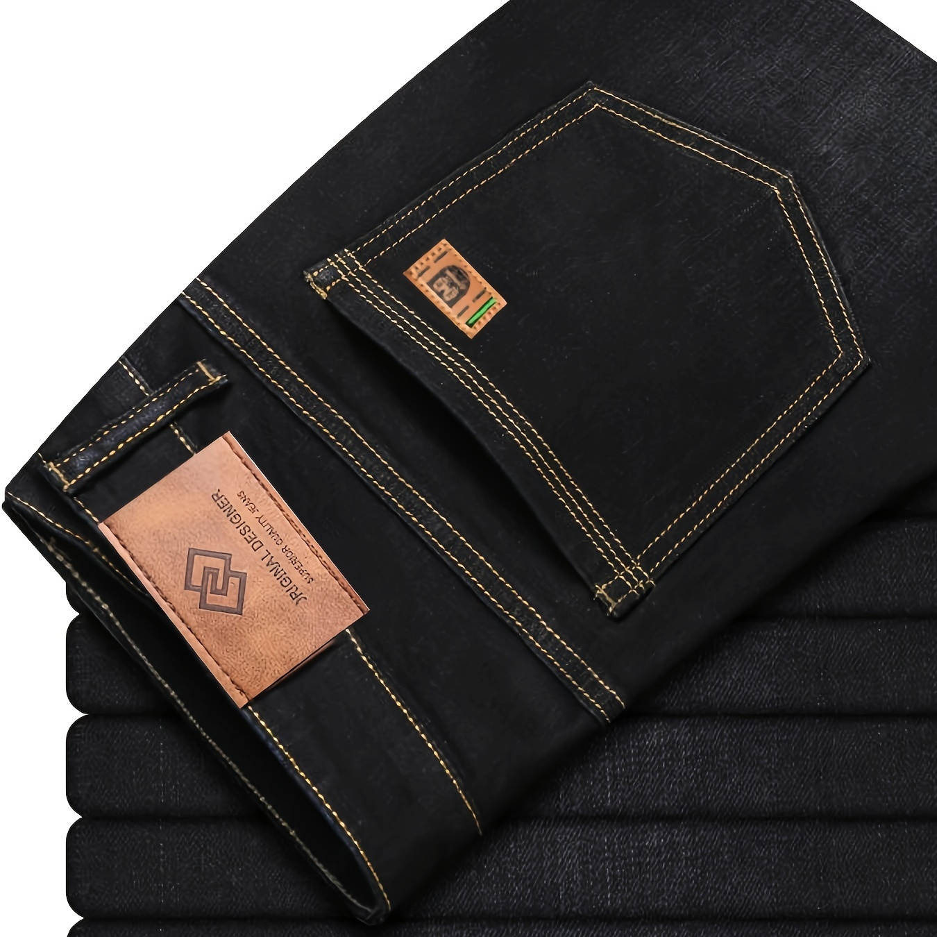 

Jean en Denim uni pour hommes, pantalon à jambe droite légèrement extensible de Style professionnel léger pour l'extérieur décontracté au quotidien