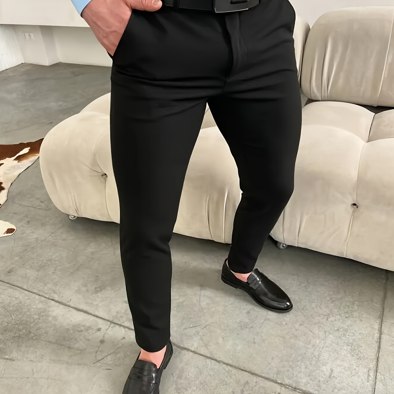 

Men's Stylish Solid Pants With Pockets, Casual Breathable Trousers For Spring Fall