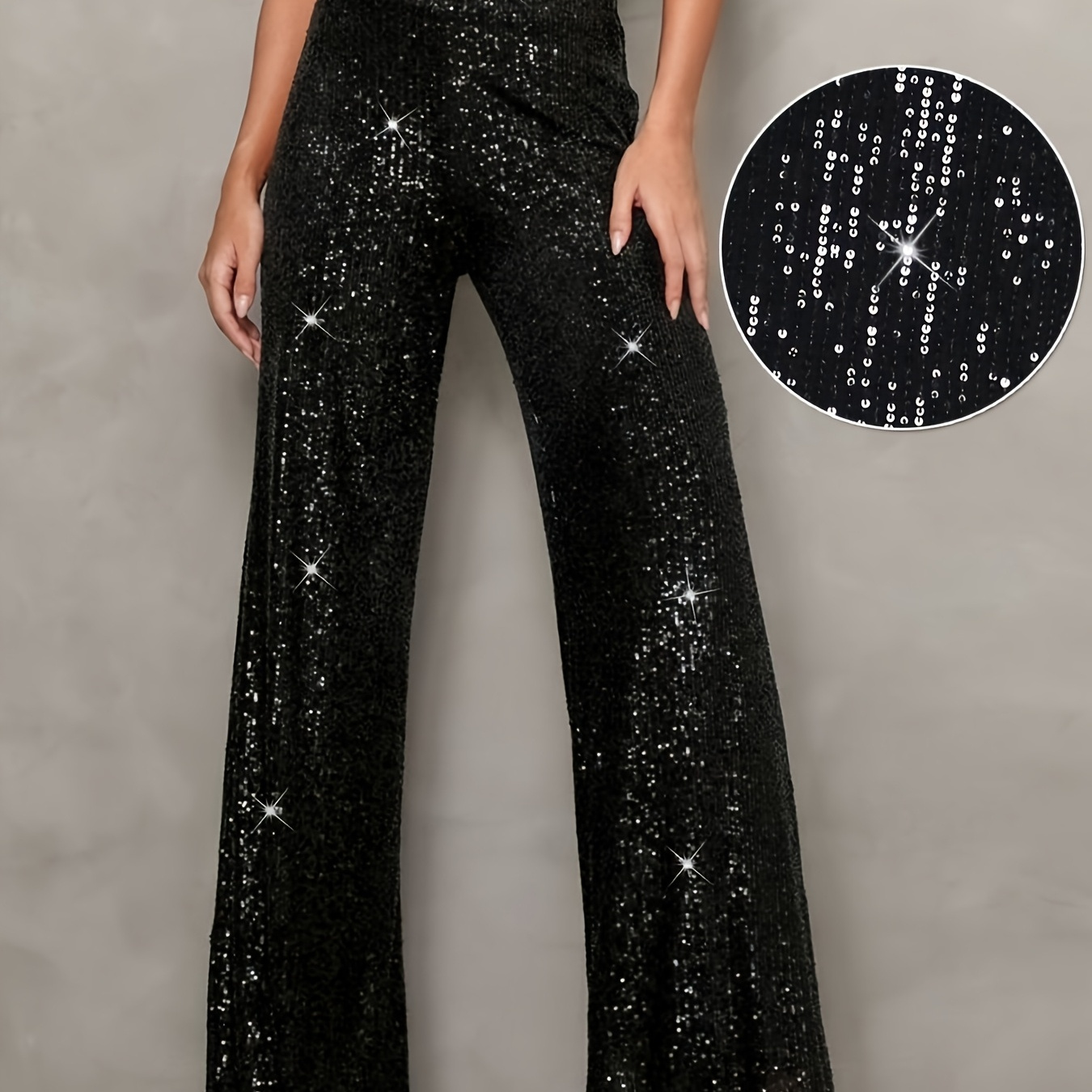 womens fashionable glittery high waisted wide leg pants Temu